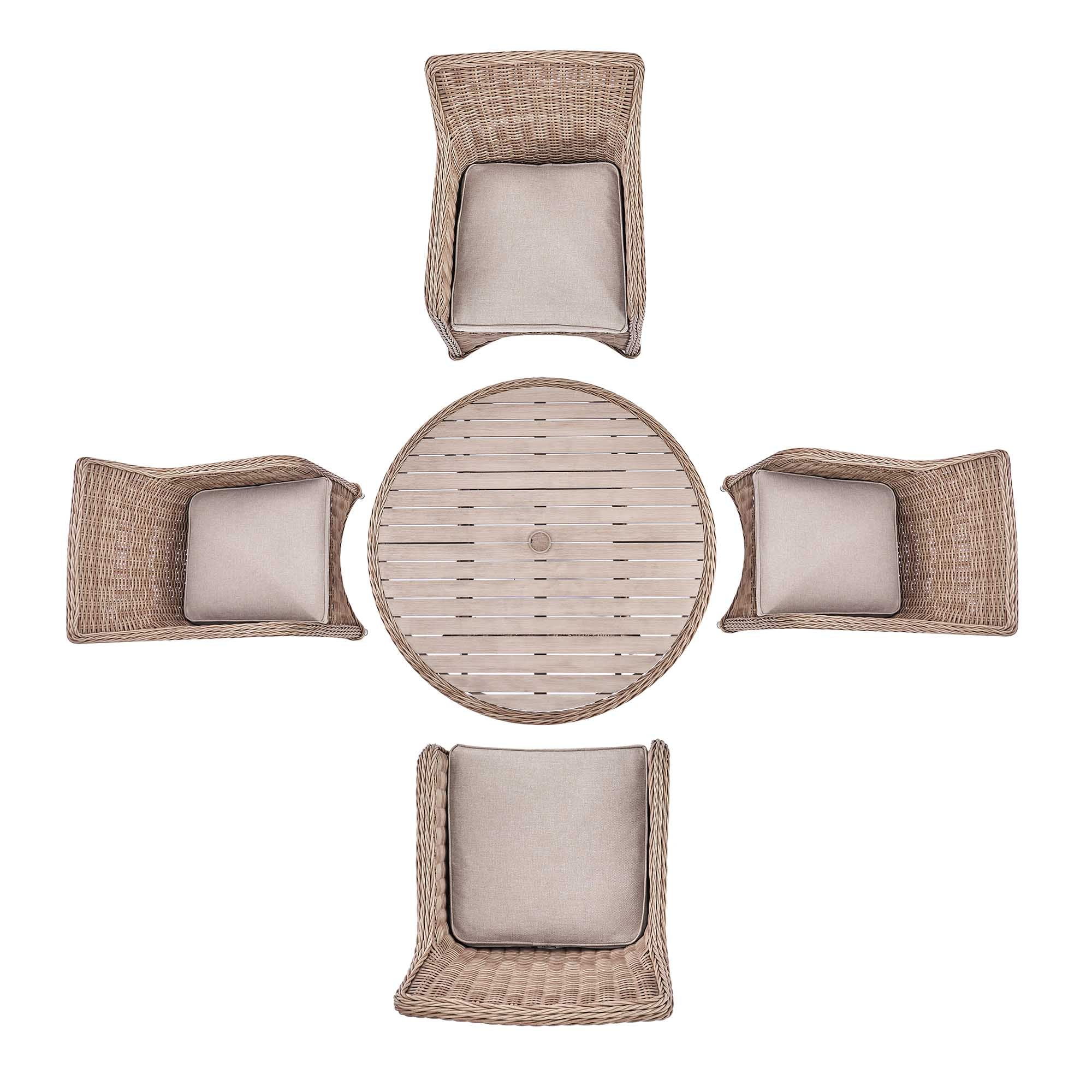 Hampshire 4-Seater Round Wicker Rattan Dining Set, Natural - Image 9