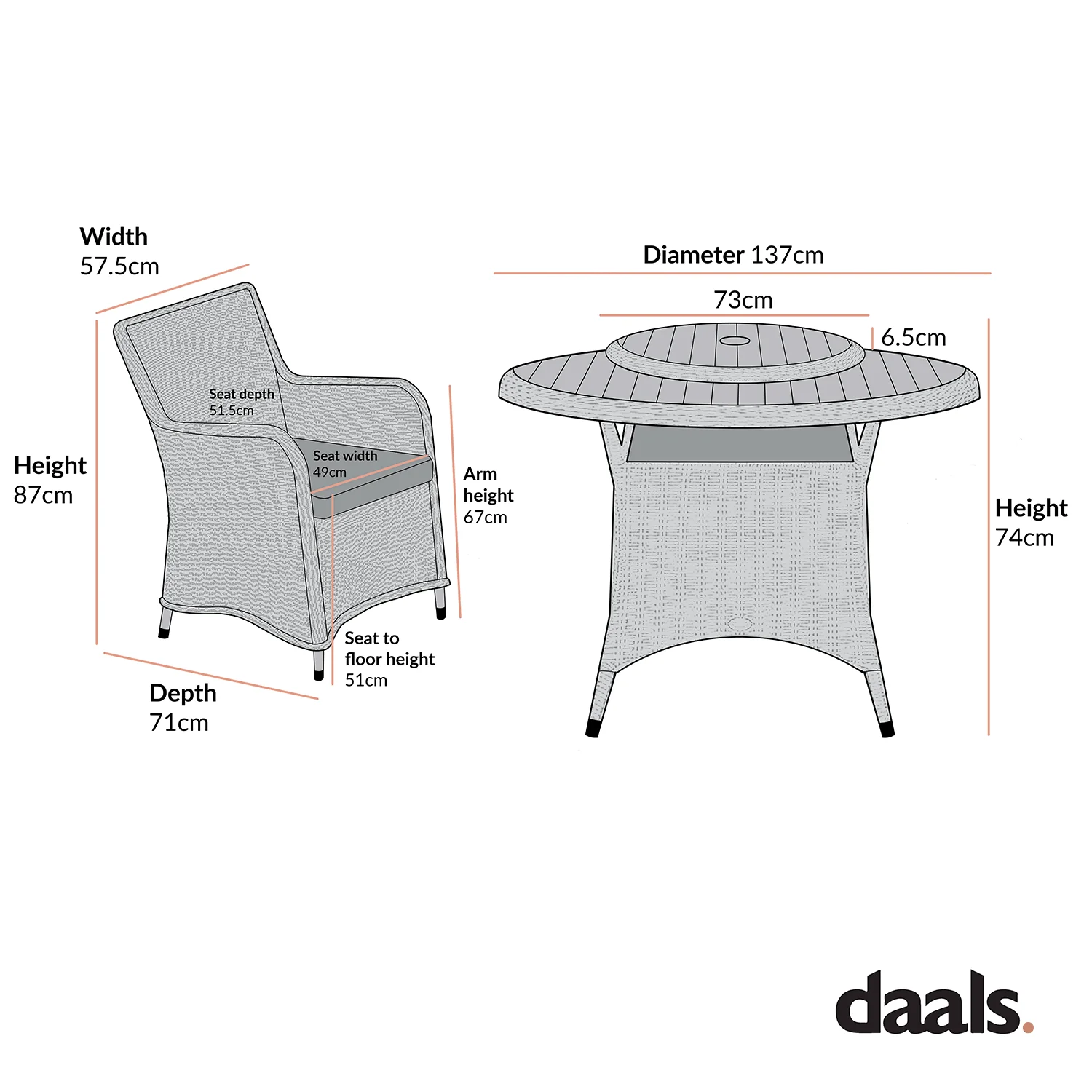 Hampshire 6-Seater Round Wicker Rattan Dining Set with Lazy Susan & Ice Bucket, Natural - Image 10