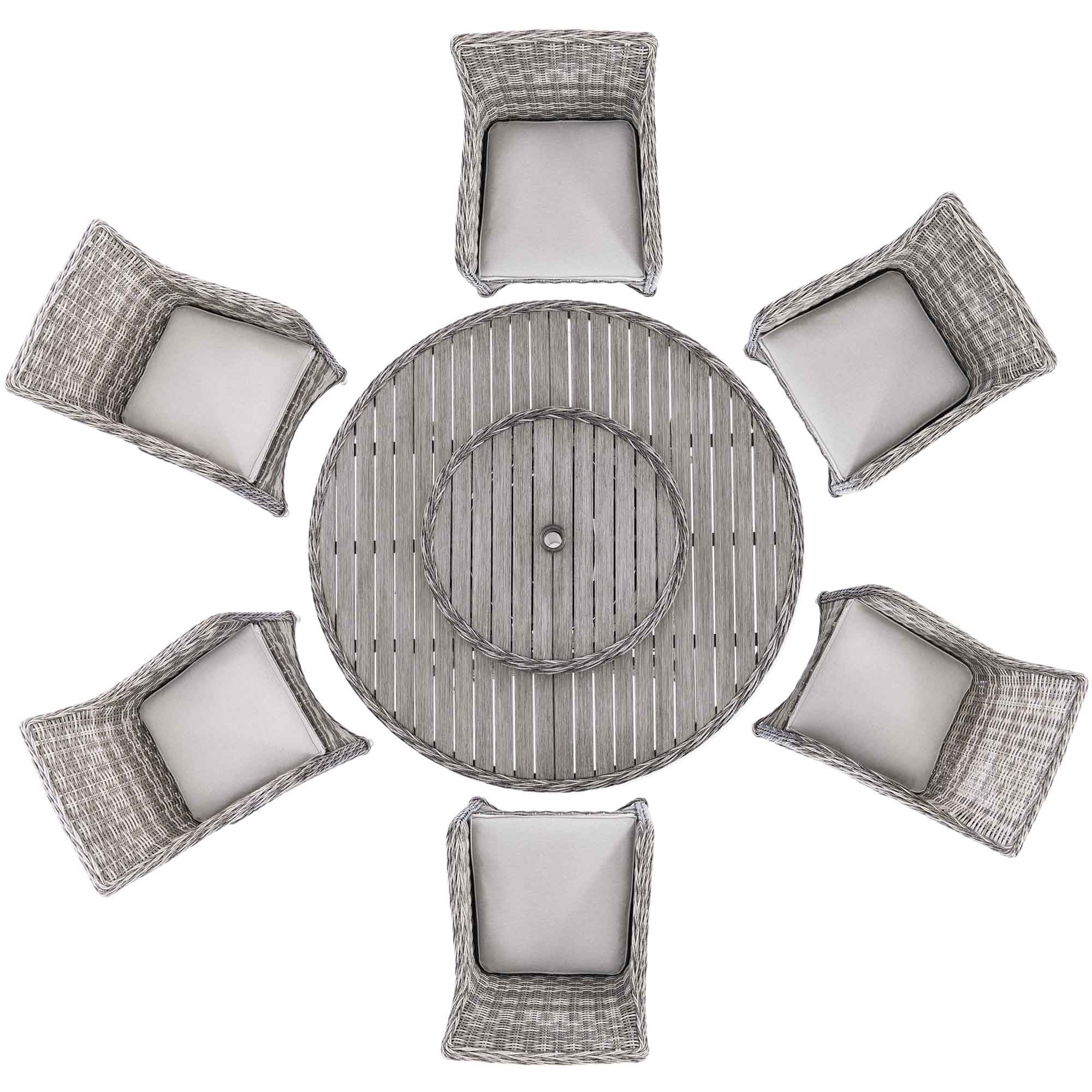Hampshire 6-Seater Round Wicker Rattan Dining Set with Lazy Susan & Ice Bucket, Light Grey - Image 5