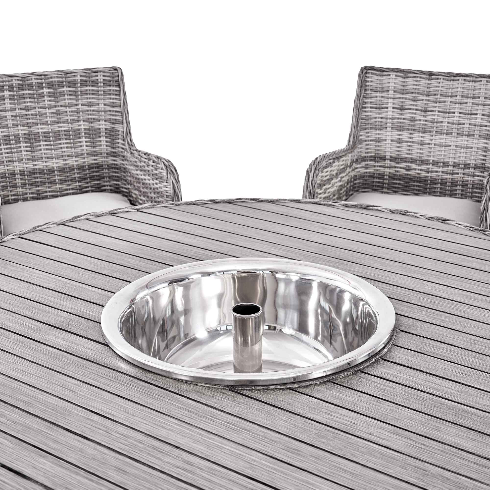 Hampshire 6-Seater Round Wicker Rattan Dining Set with Lazy Susan & Ice Bucket, Light Grey - Image 9