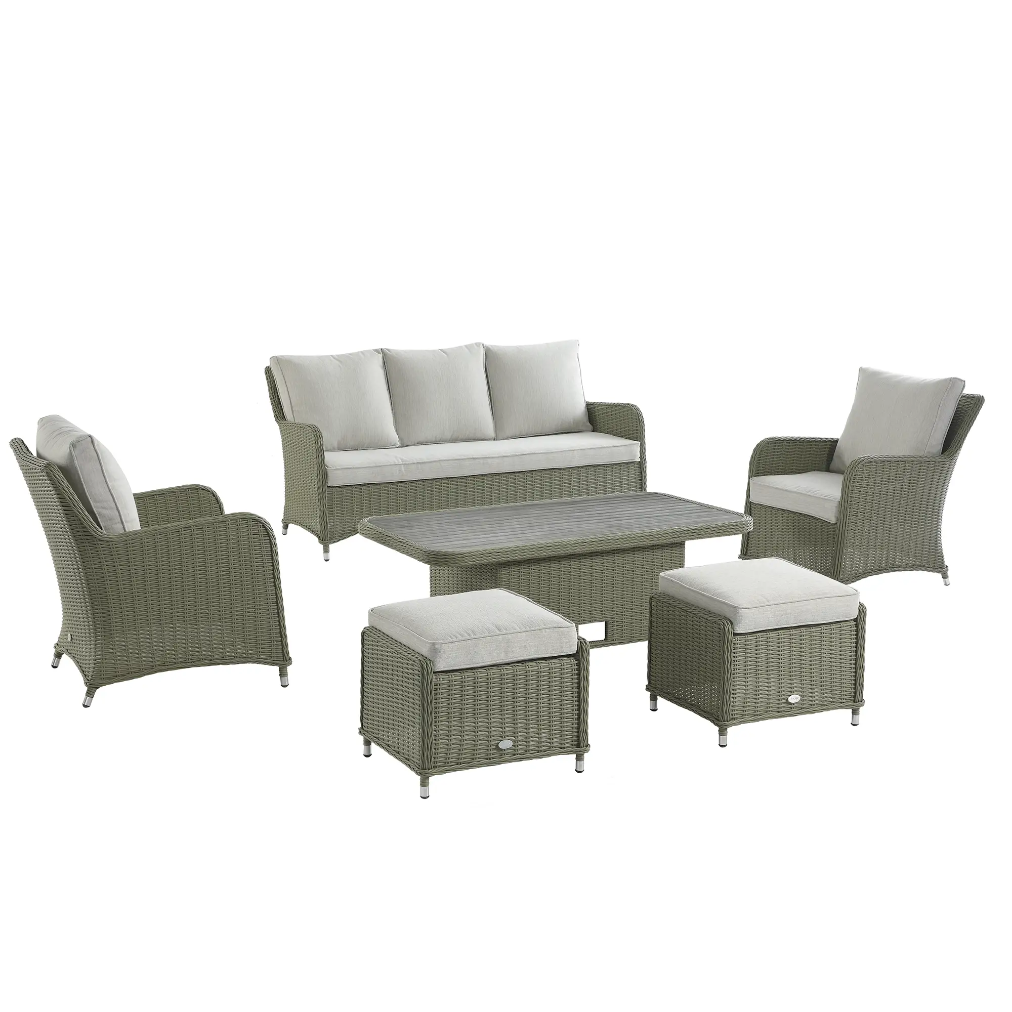 Hampshire 7-Seater Round Wicker Rattan Sofa Set with Rising Table, Desert Sage - Image 10