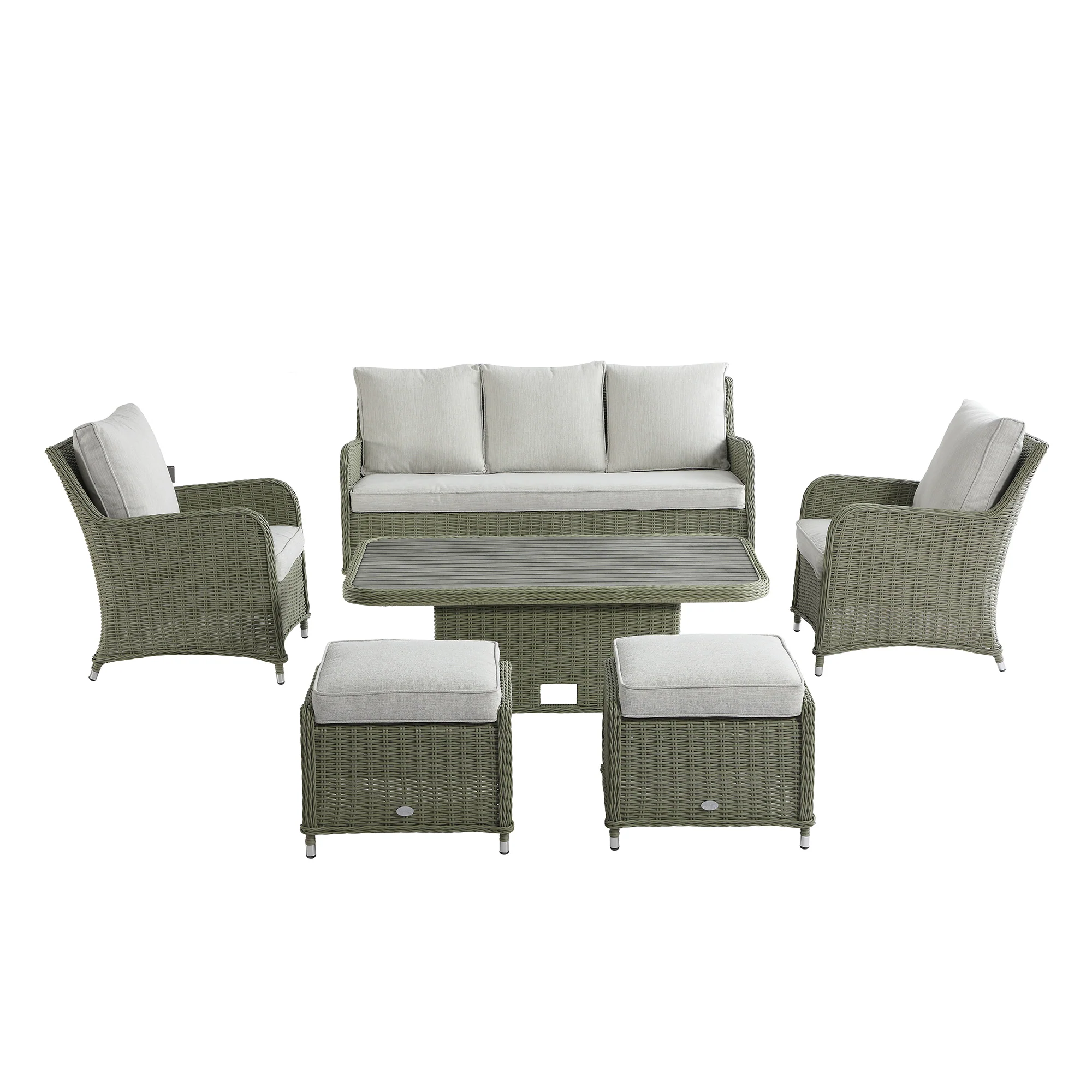 Hampshire 7-Seater Round Wicker Rattan Sofa Set with Rising Table, Desert Sage - Image 13