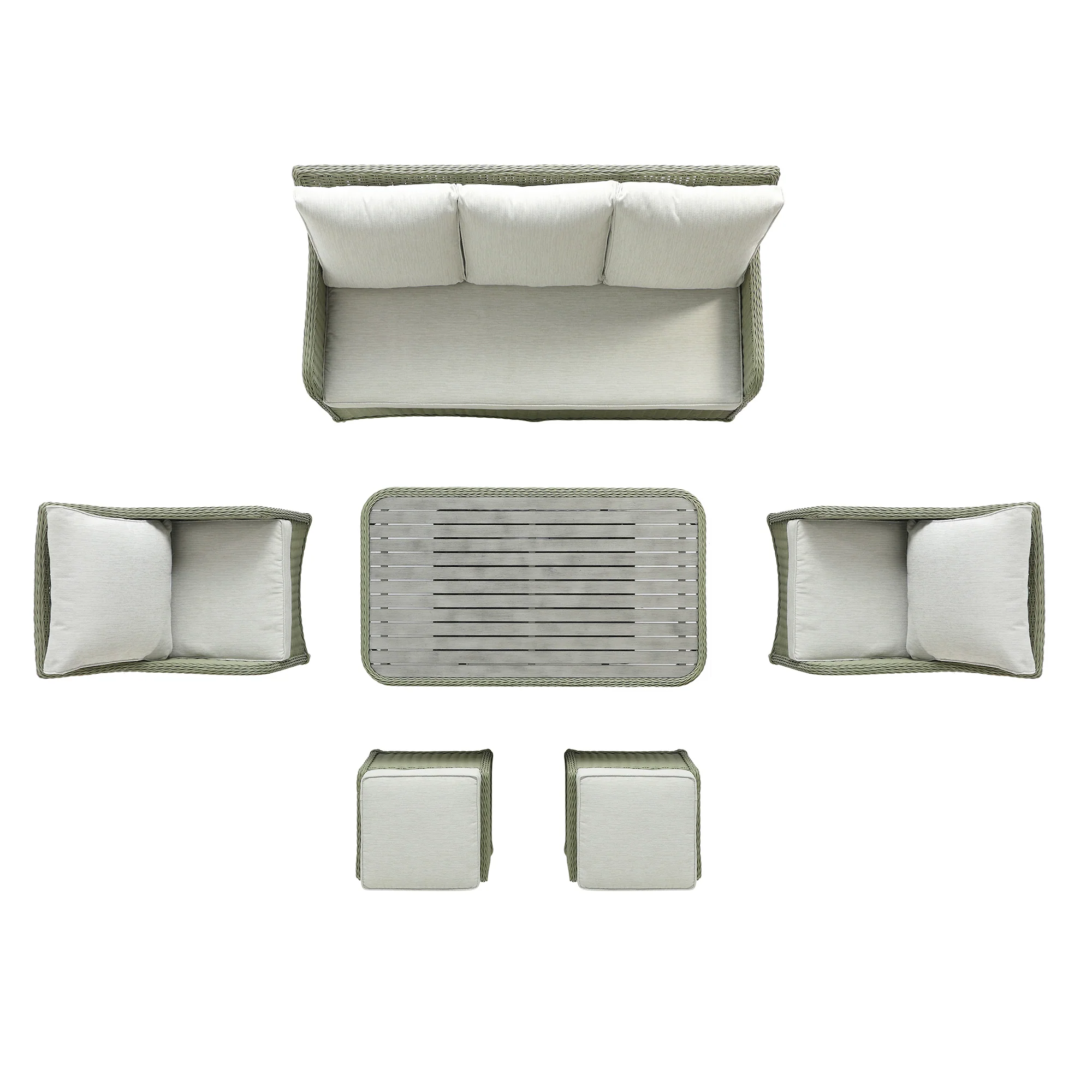 Hampshire 7-Seater Round Wicker Rattan Sofa Set with Rising Table, Desert Sage - Image 15