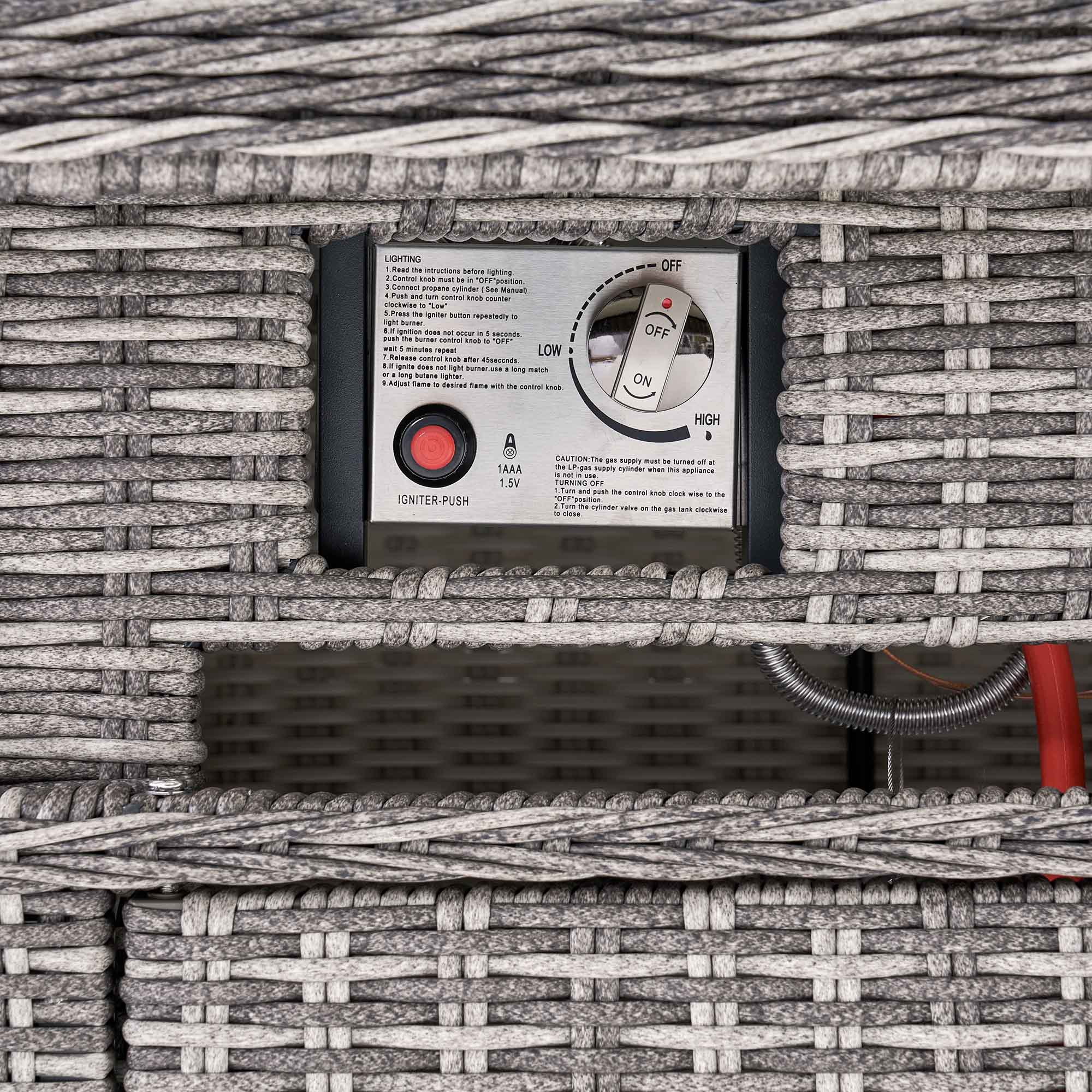 Hampshire Large Corner Round Wicker Rattan Casual Dining Set with Rising Firepit Table, Light Grey - Image 18