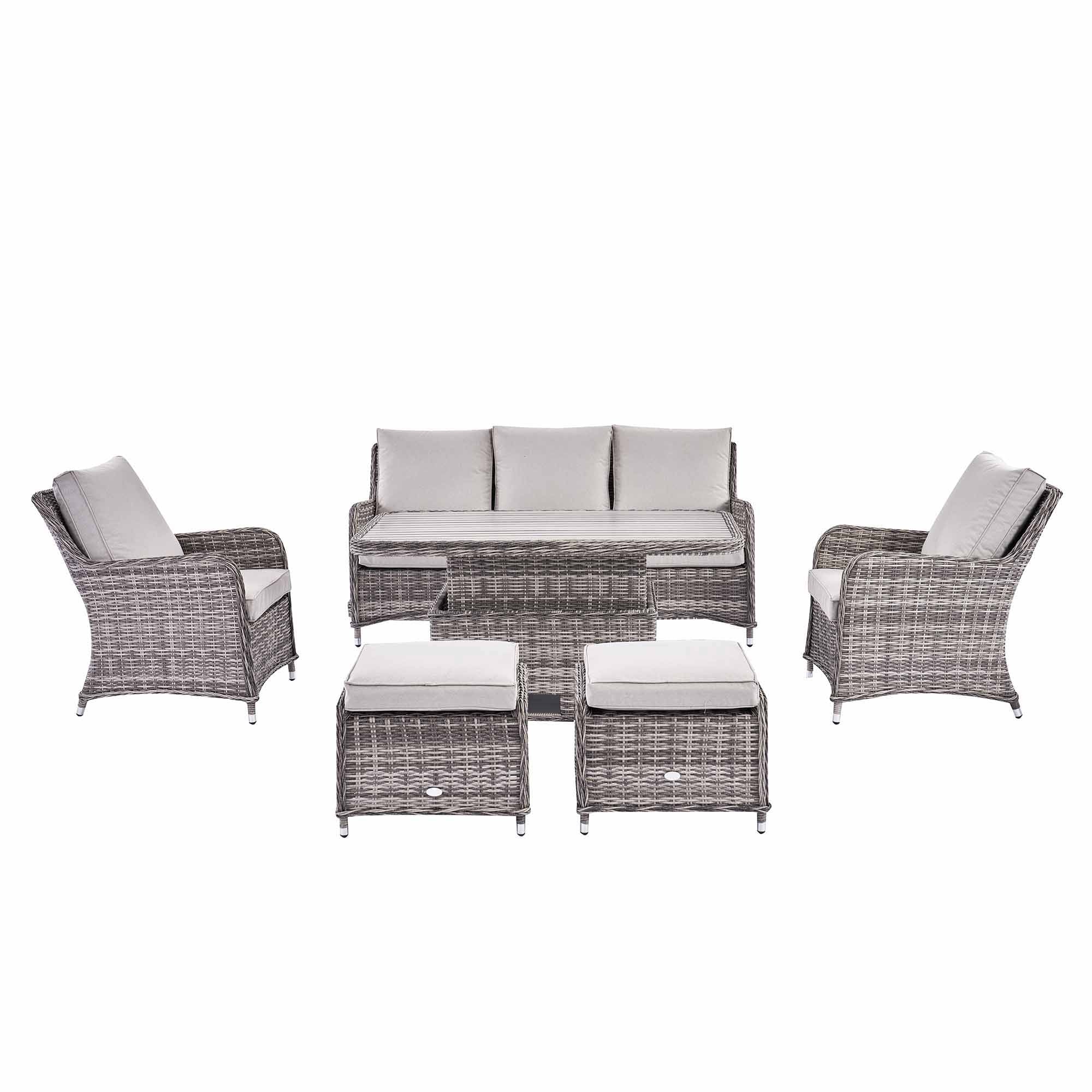 Hampshire 7-Seater Round Wicker Rattan Sofa Set with Rising Table, Light Grey - Image 10