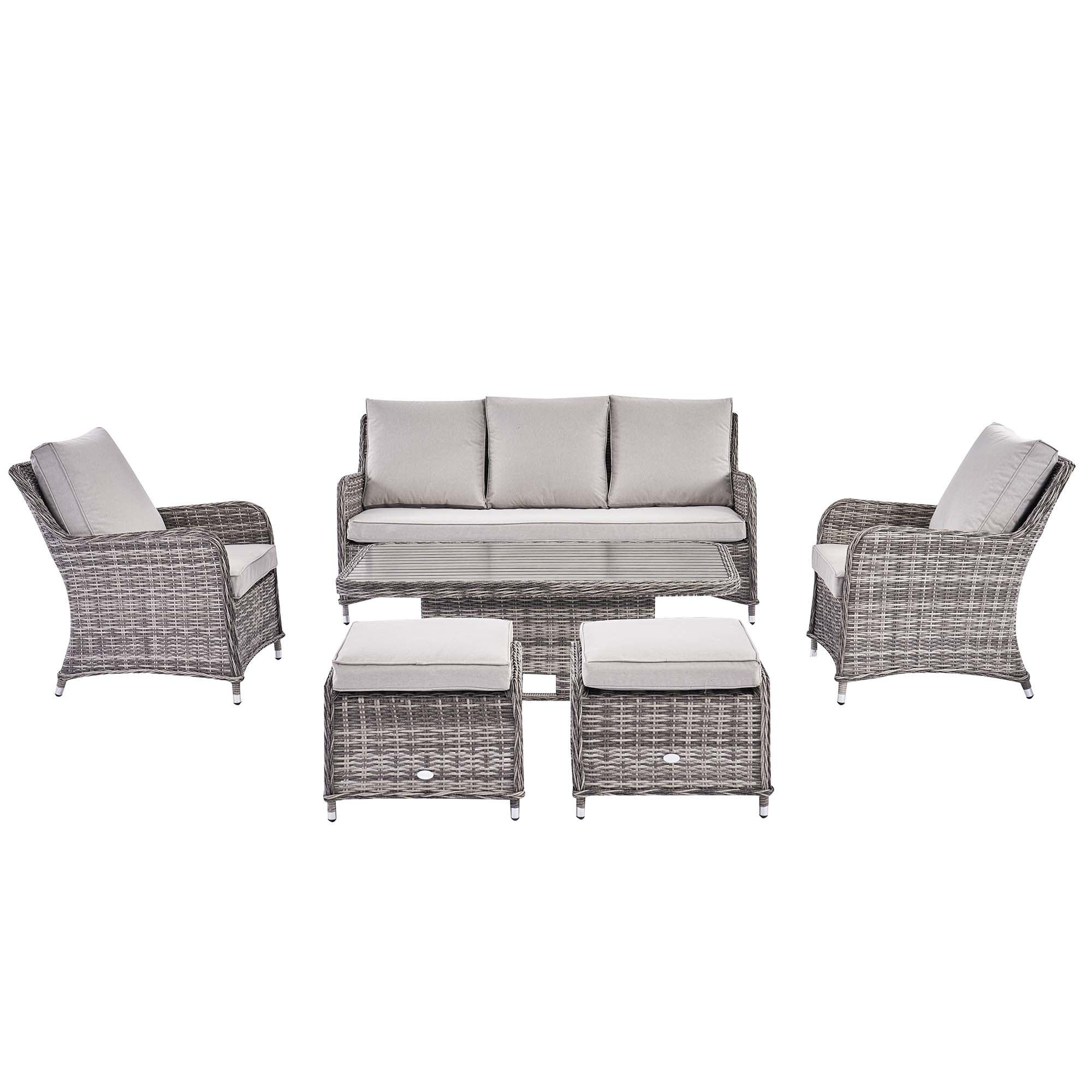 Hampshire 7-Seater Round Wicker Rattan Sofa Set with Rising Table, Light Grey - Image 14