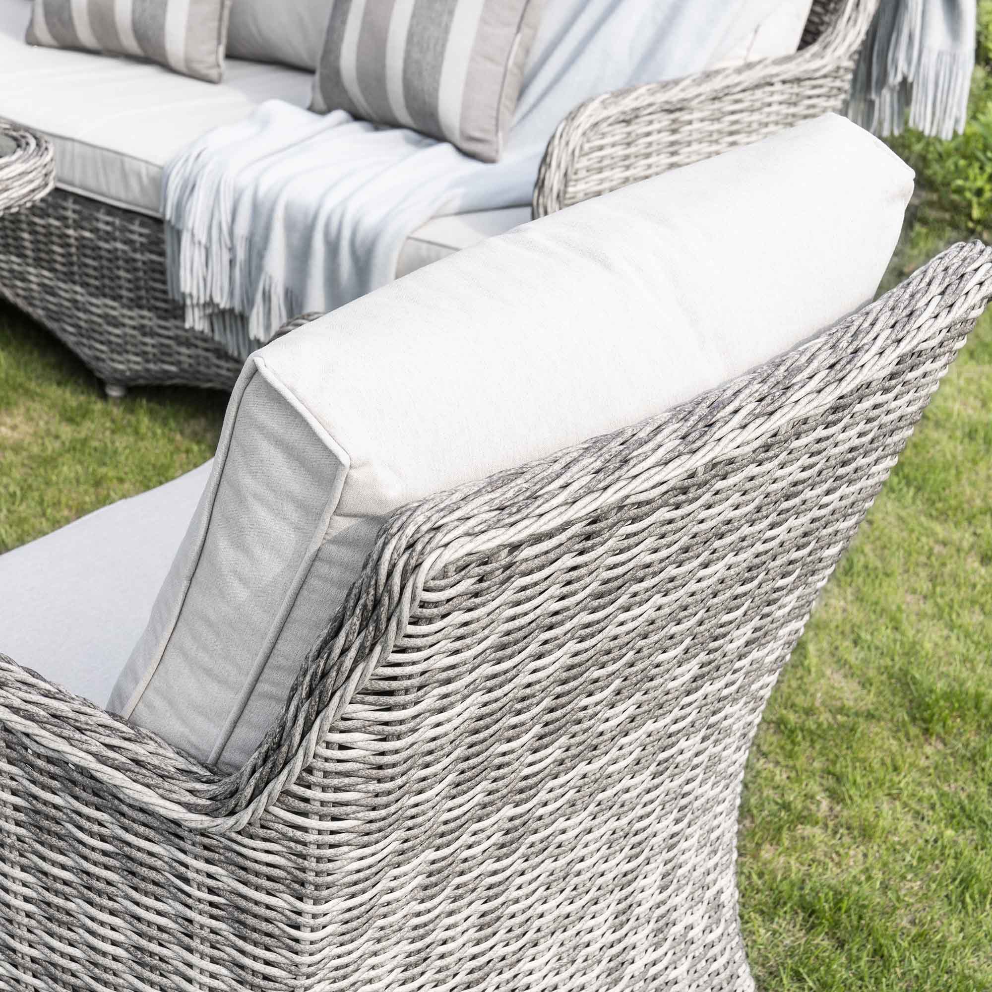 Hampshire 7-Seater Round Wicker Rattan Sofa Set with Rising Table, Light Grey - Image 6