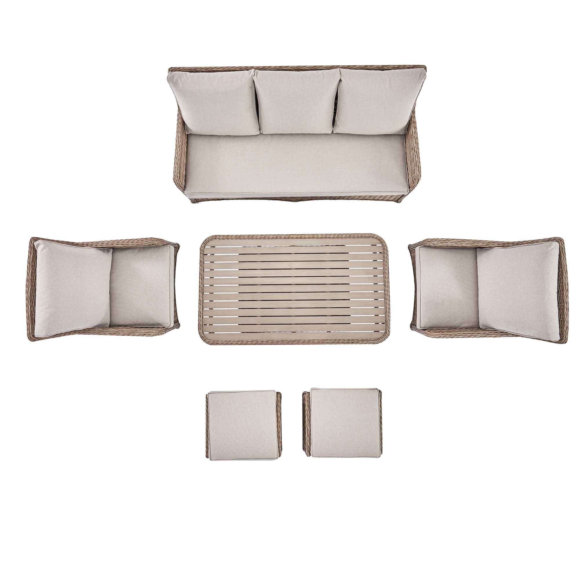 Hampshire 7-Seater Round Wicker Rattan Sofa Set with Rising Table, Natural - Image 14
