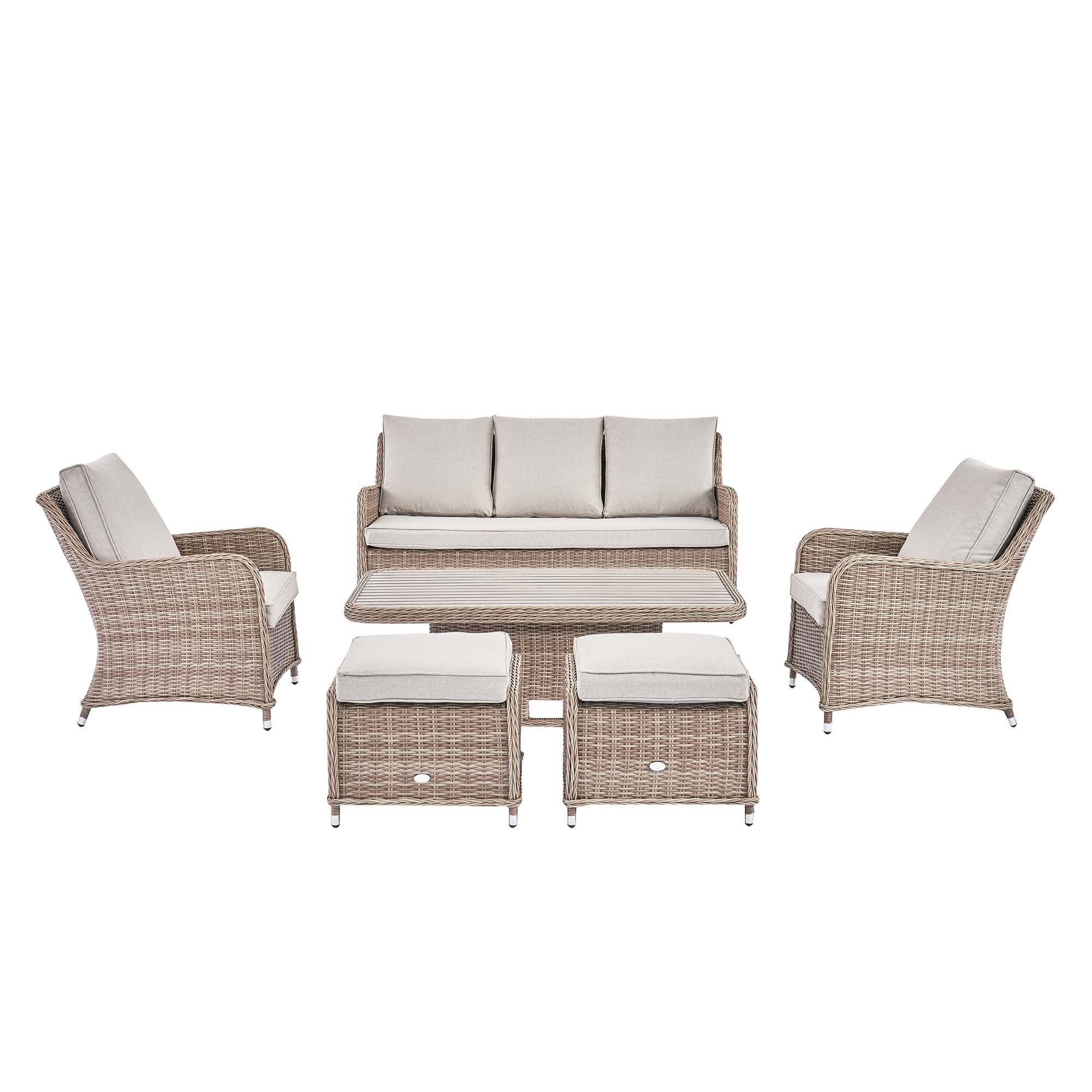 Hampshire 7-Seater Round Wicker Rattan Sofa Set with Rising Table, Natural - Image 9