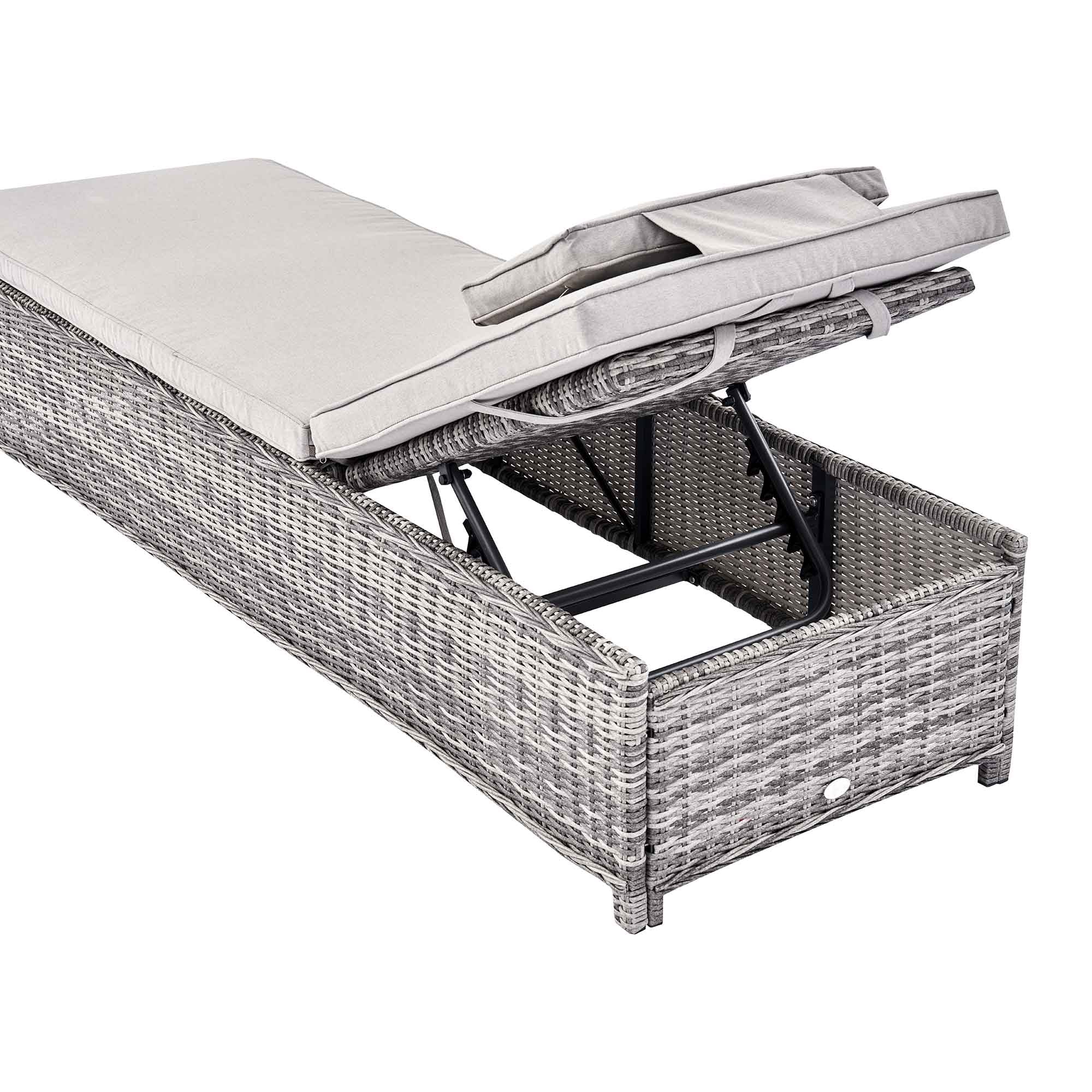 Hampshire Round Wicker Rattan Sun Lounger Set with Side Table, Light Grey - Image 7