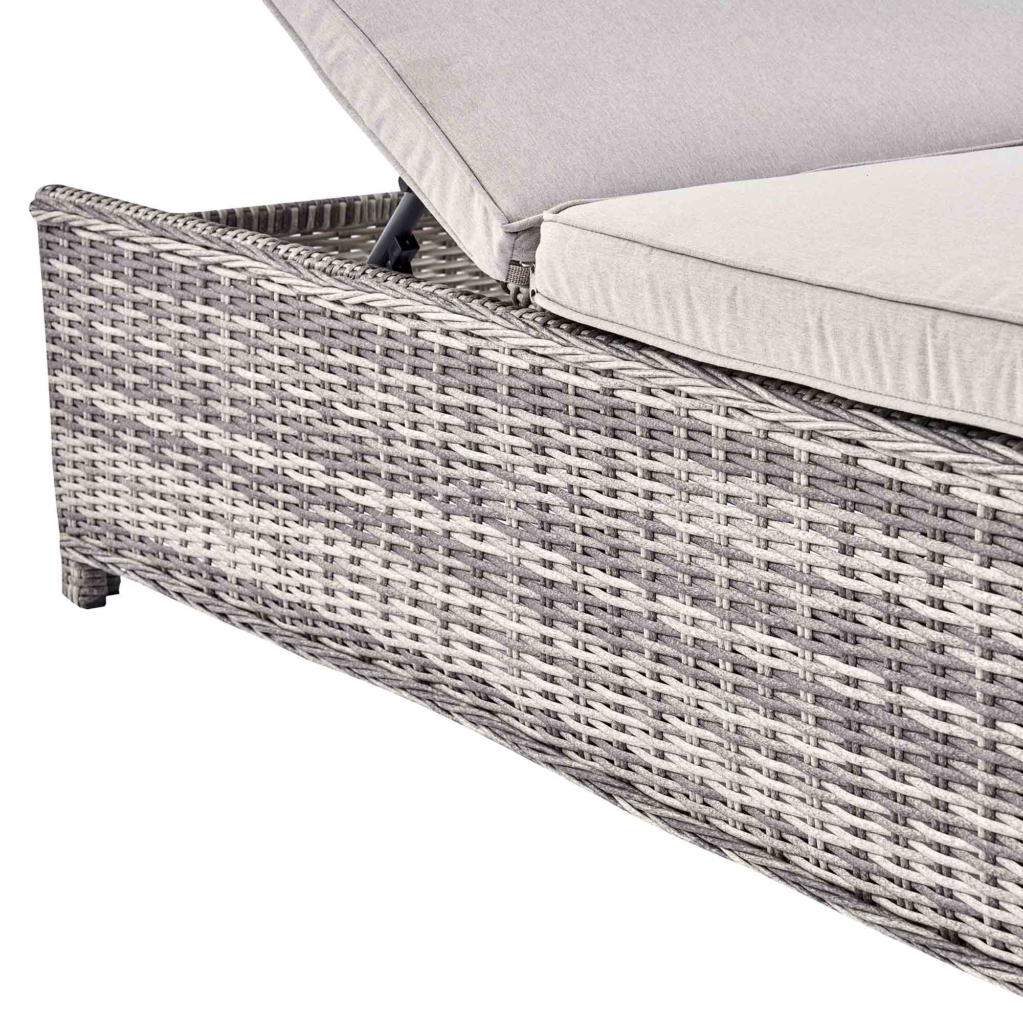 Hampshire Round Wicker Rattan Sun Lounger Set with Side Table, Light Grey - Image 8