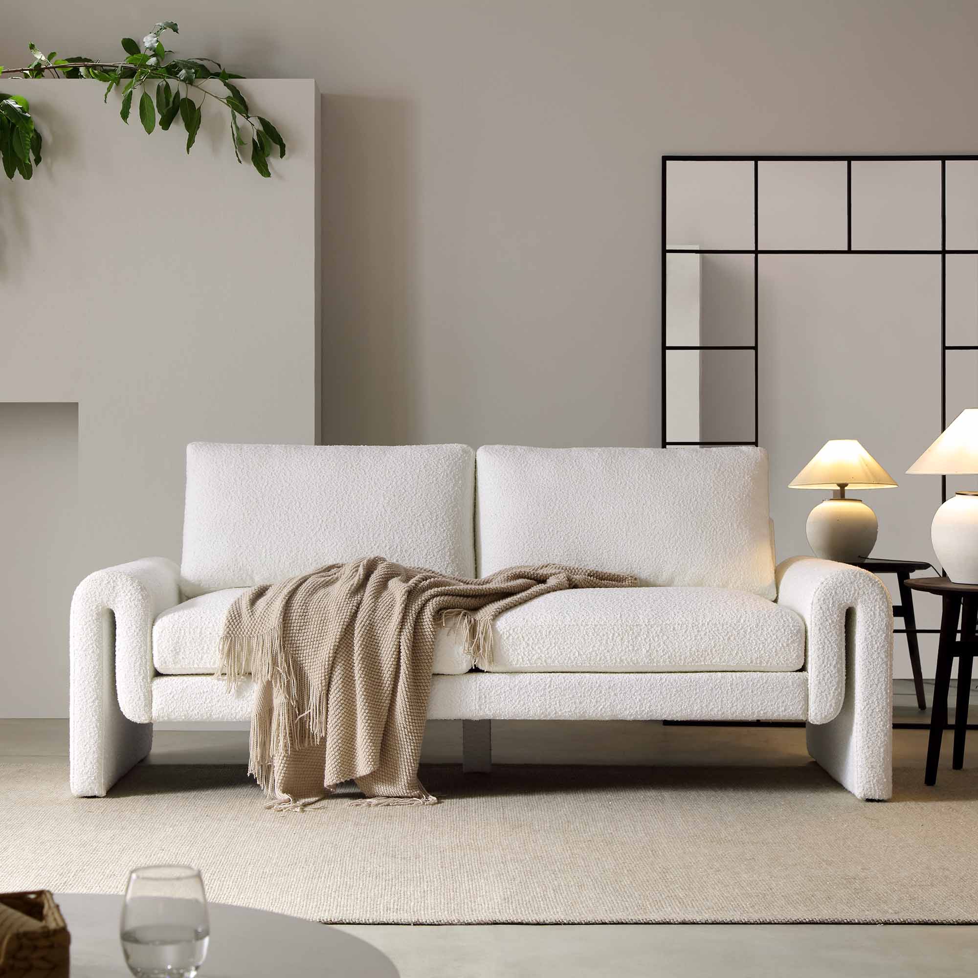 Hampstead White Boucle Curved 3-Seater Sofa - Image 2