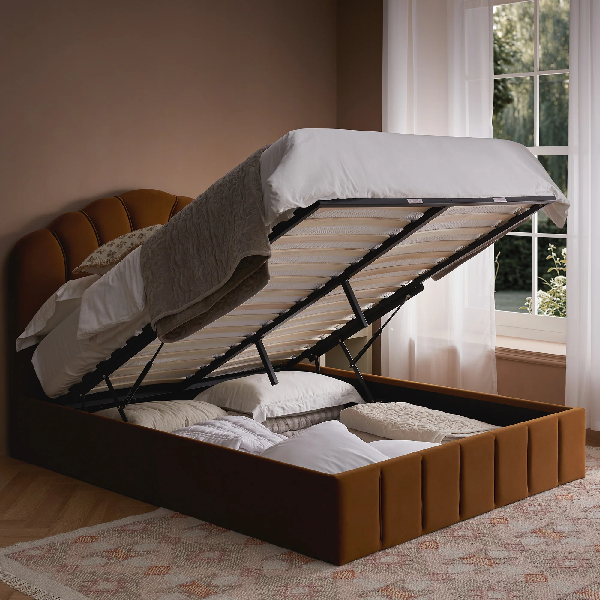 Hana Ottoman Storage Bed, Cinnamon Velvet - Image 3