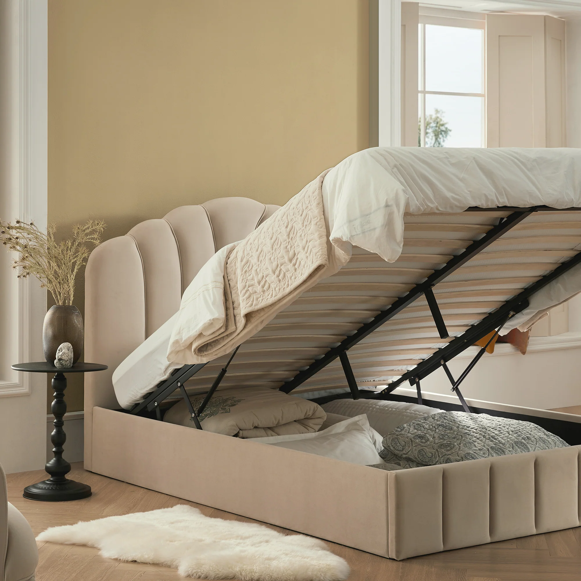 Hana Ottoman Storage Bed, Warm Stone Velvet - Image 3
