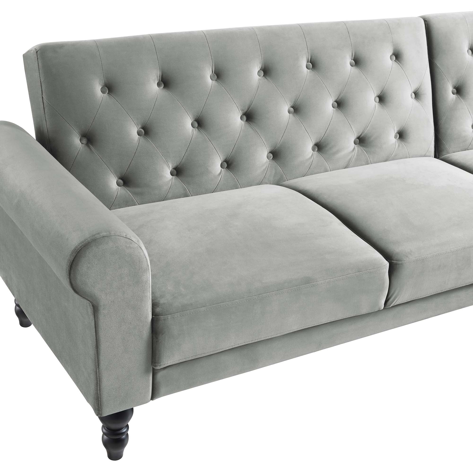 Hanney Chesterfield Chaise Sofabed in Grey Velvet - Image 14