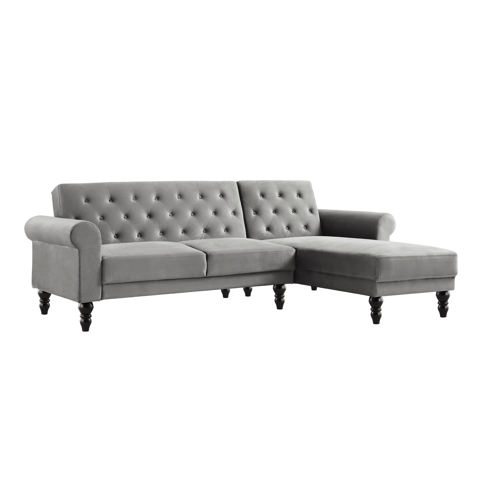 Hanney Chesterfield Chaise Sofabed in Grey Velvet - Image 4