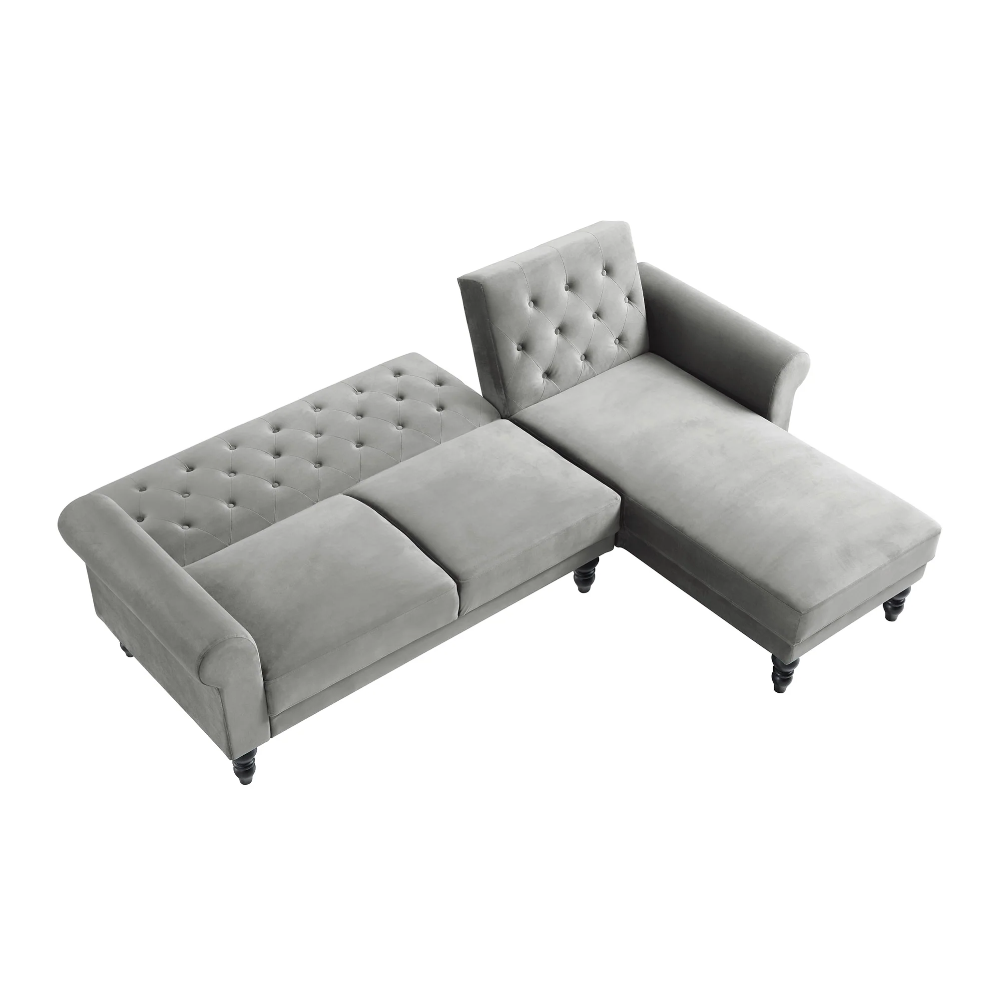 Hanney Chesterfield Chaise Sofabed in Grey Velvet - Image 9