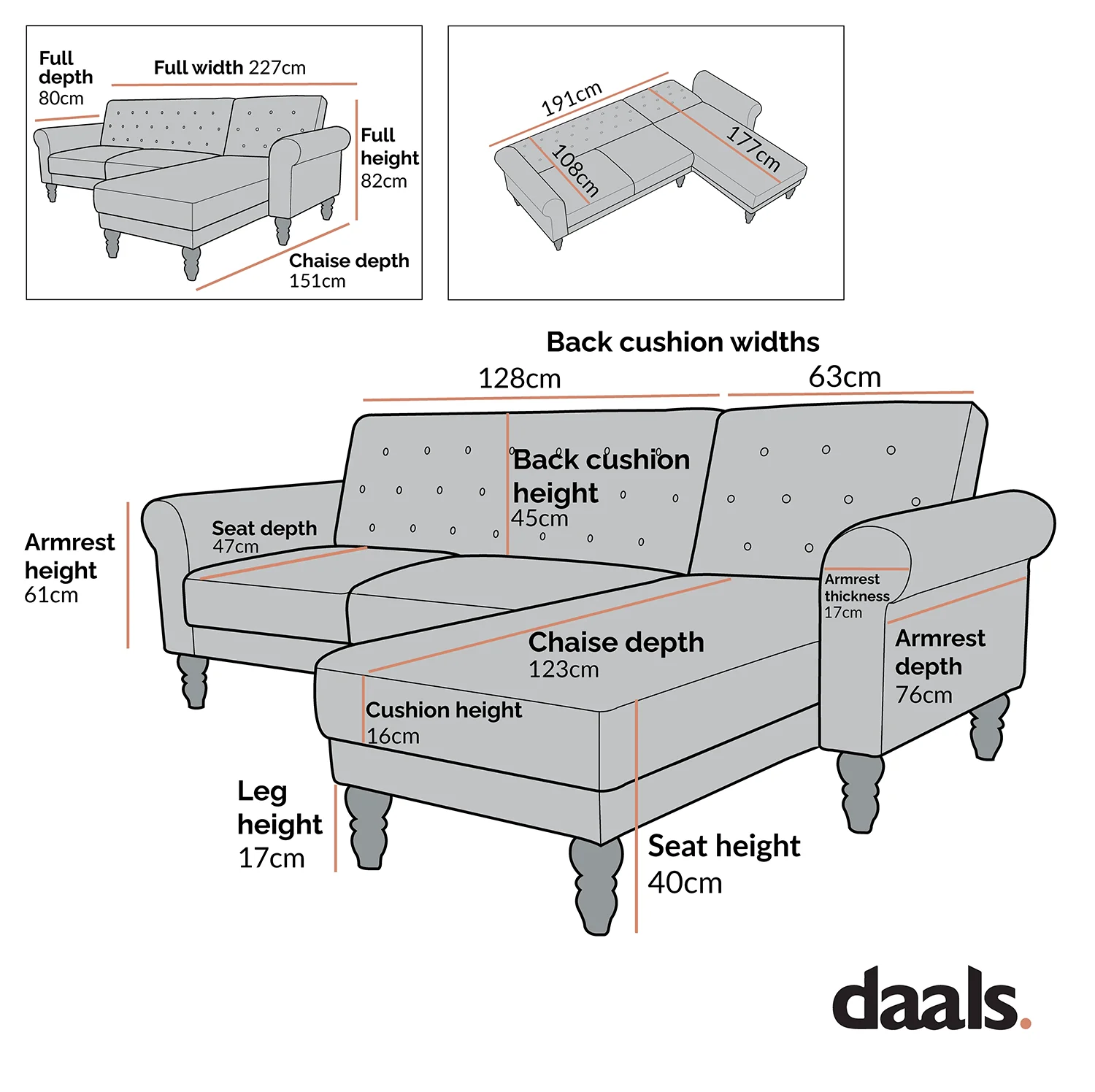 Hanney Chesterfield Chaise Sofabed in Grey Velvet - Image 6