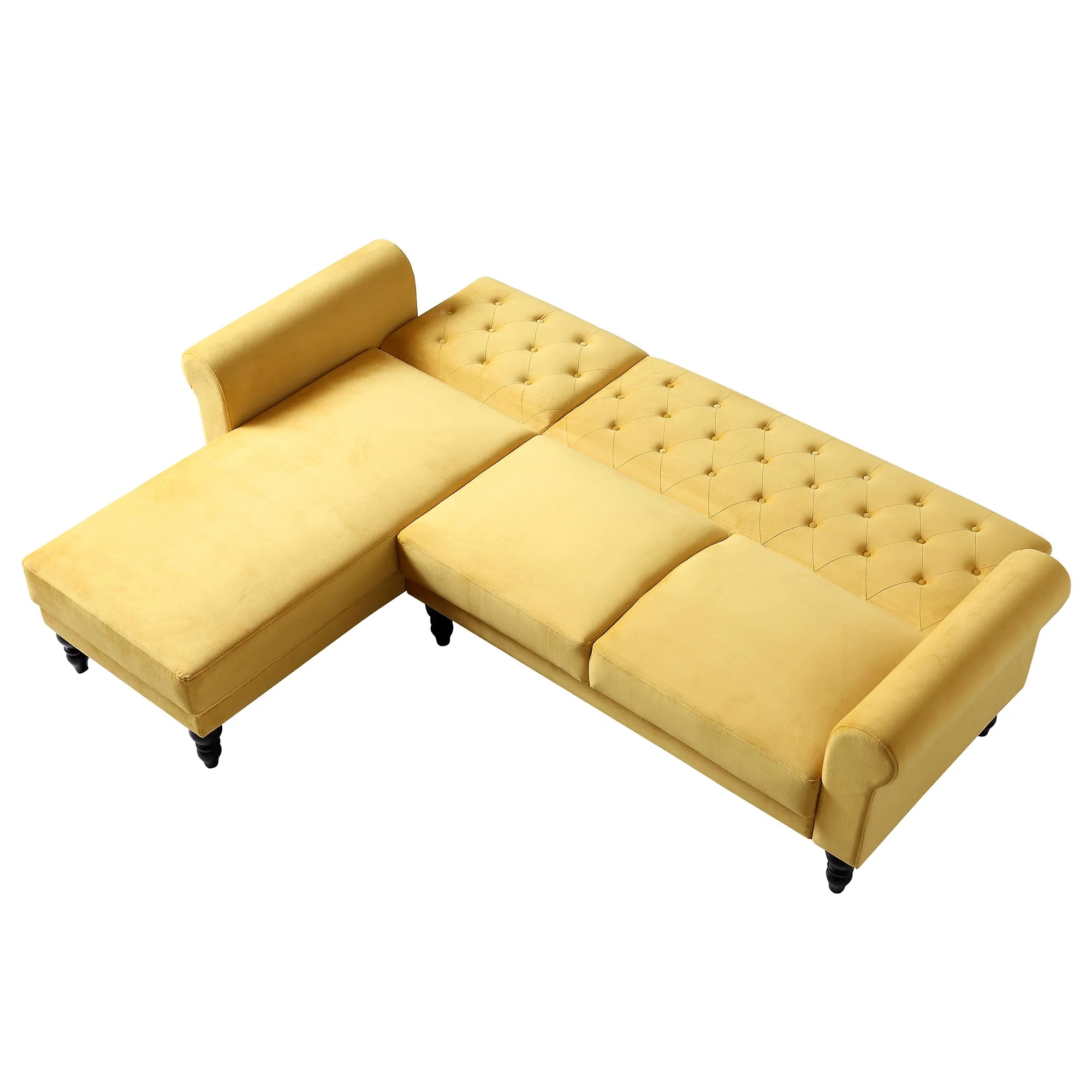 Hanney Chesterfield Chaise Sofabed in Mustard Yellow Velvet - Image 11