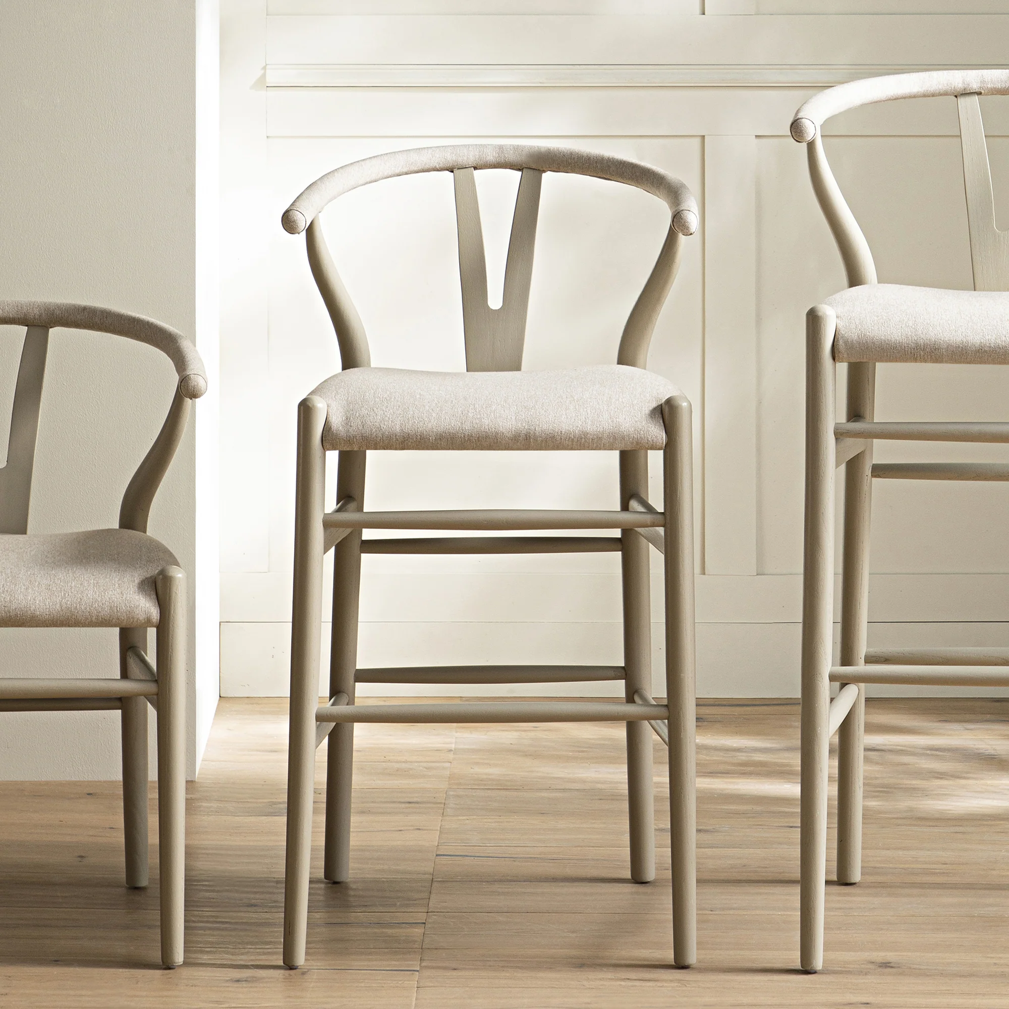 Hansel Counter Stool, Taupe Frame with Oatmeal Fabric Seat - Image 4
