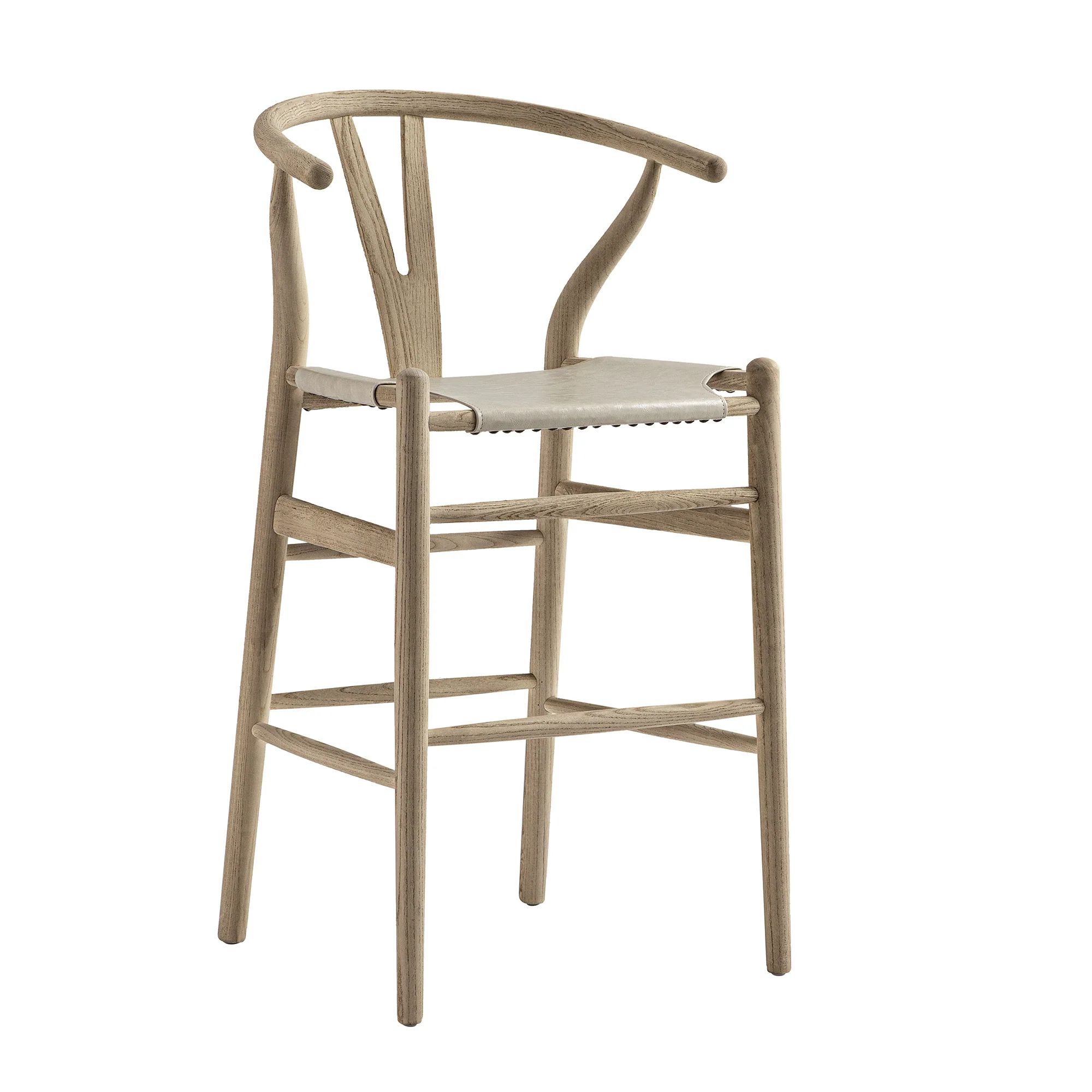 Hansel Counter Stool, Weathered Elm Frame with Light Grey Faux Leather Seat - Image 6