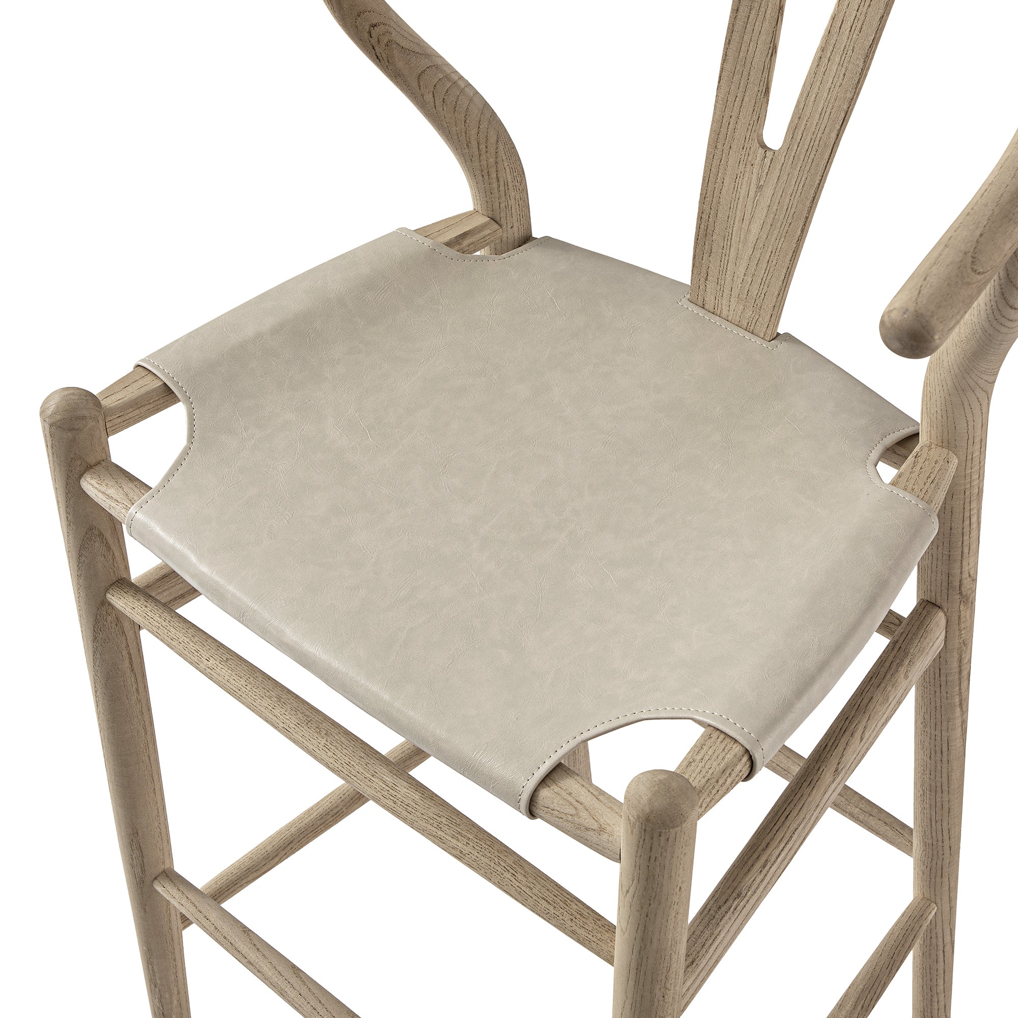 Hansel Bar Stool, Weathered Elm Frame with Light Grey Faux Leather Seat - Image 12
