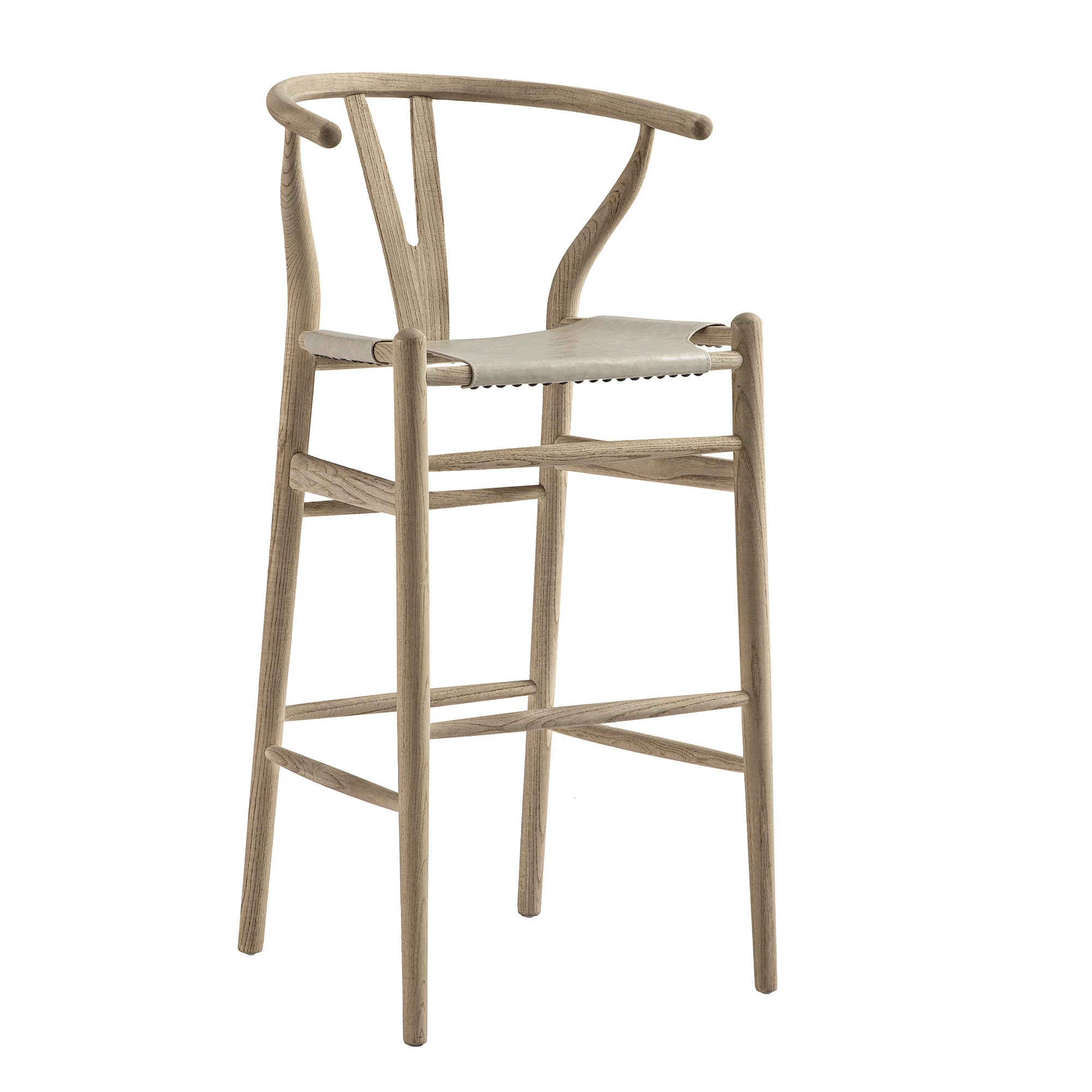 Hansel Bar Stool, Weathered Elm Frame with Light Grey Faux Leather Seat - Image 4