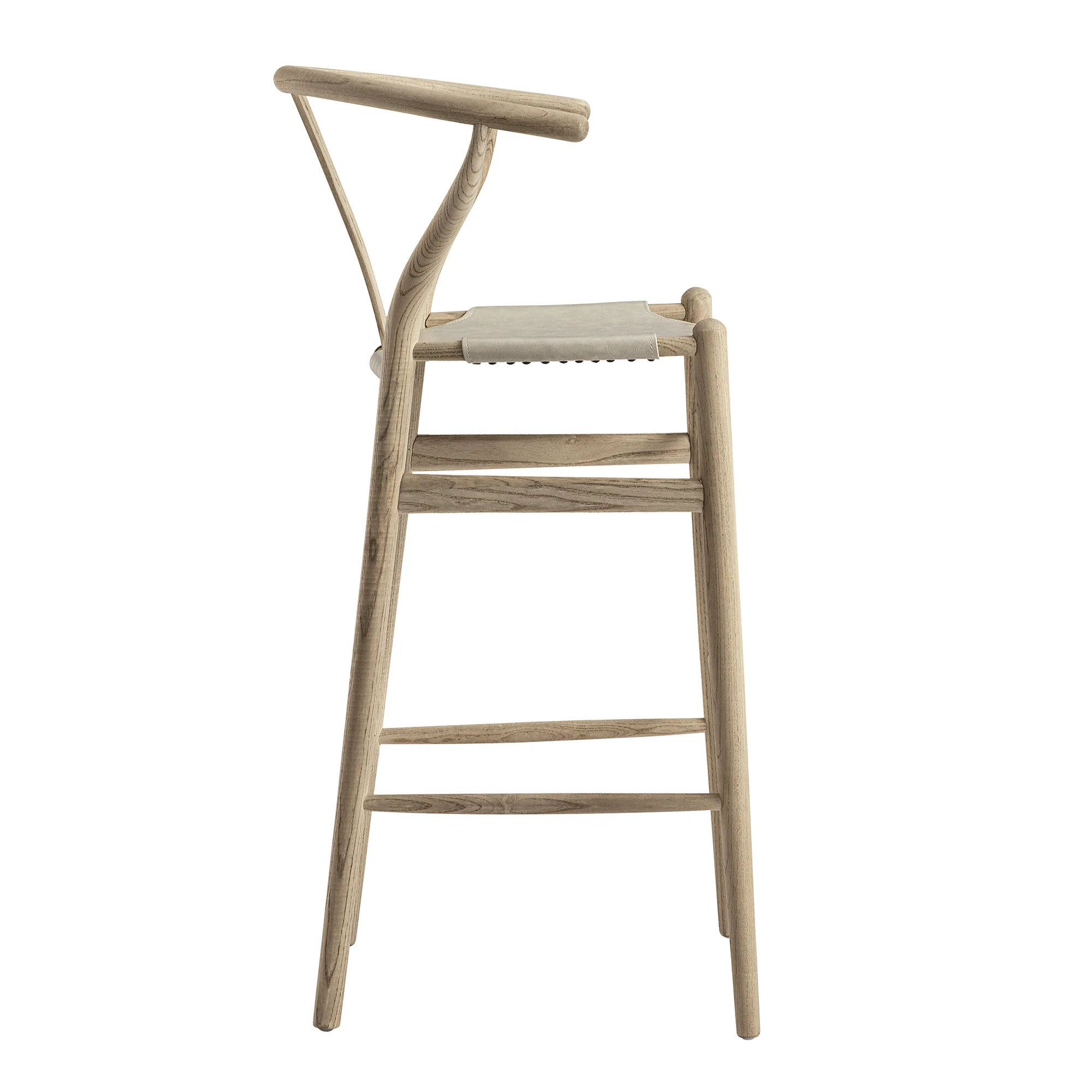 Hansel Bar Stool, Weathered Elm Frame with Light Grey Faux Leather Seat - Image 7