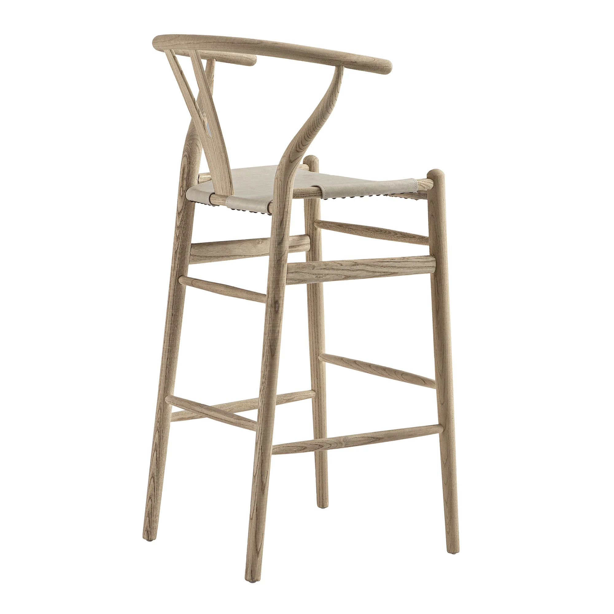 Hansel Bar Stool, Weathered Elm Frame with Light Grey Faux Leather Seat - Image 8