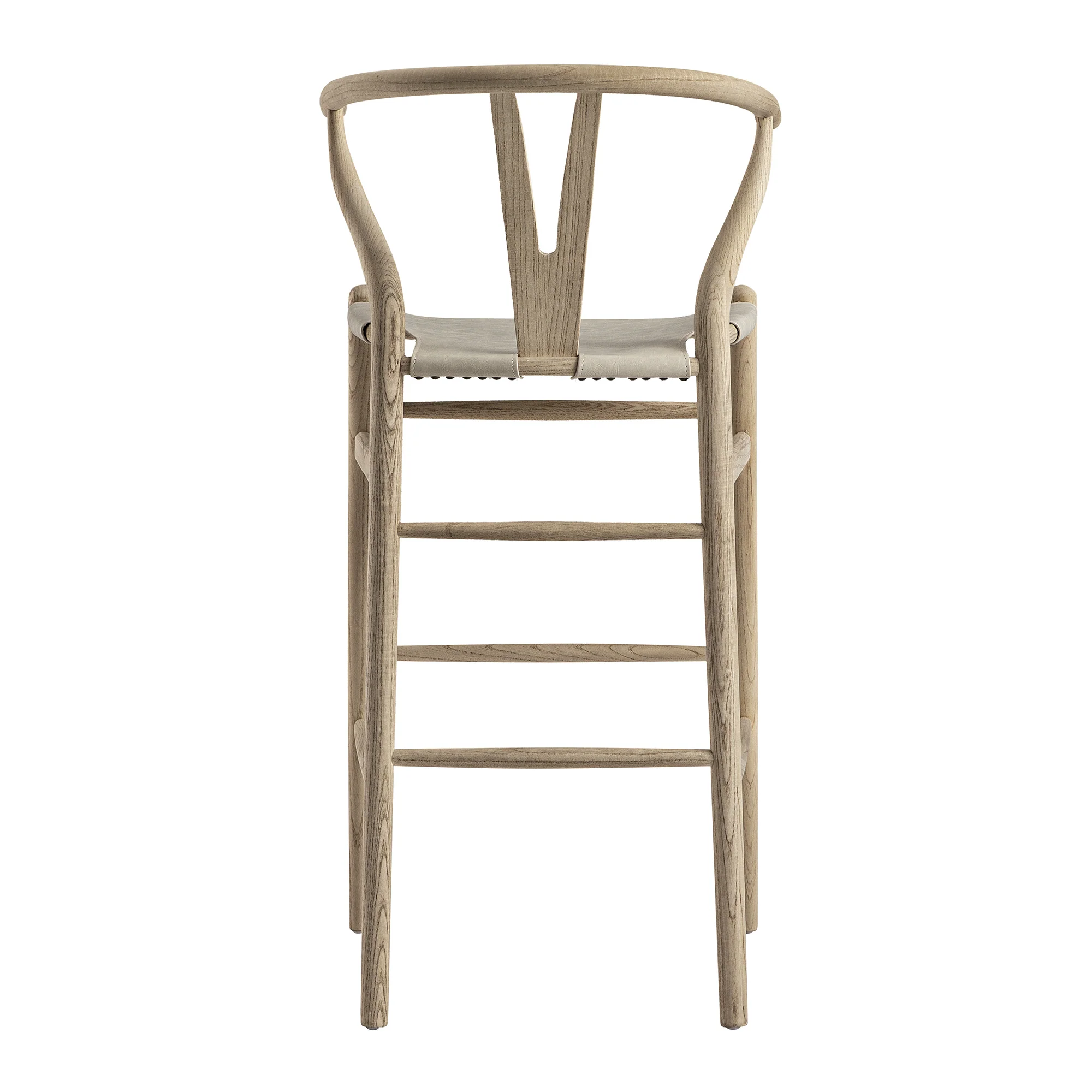 Hansel Bar Stool, Weathered Elm Frame with Light Grey Faux Leather Seat - Image 9