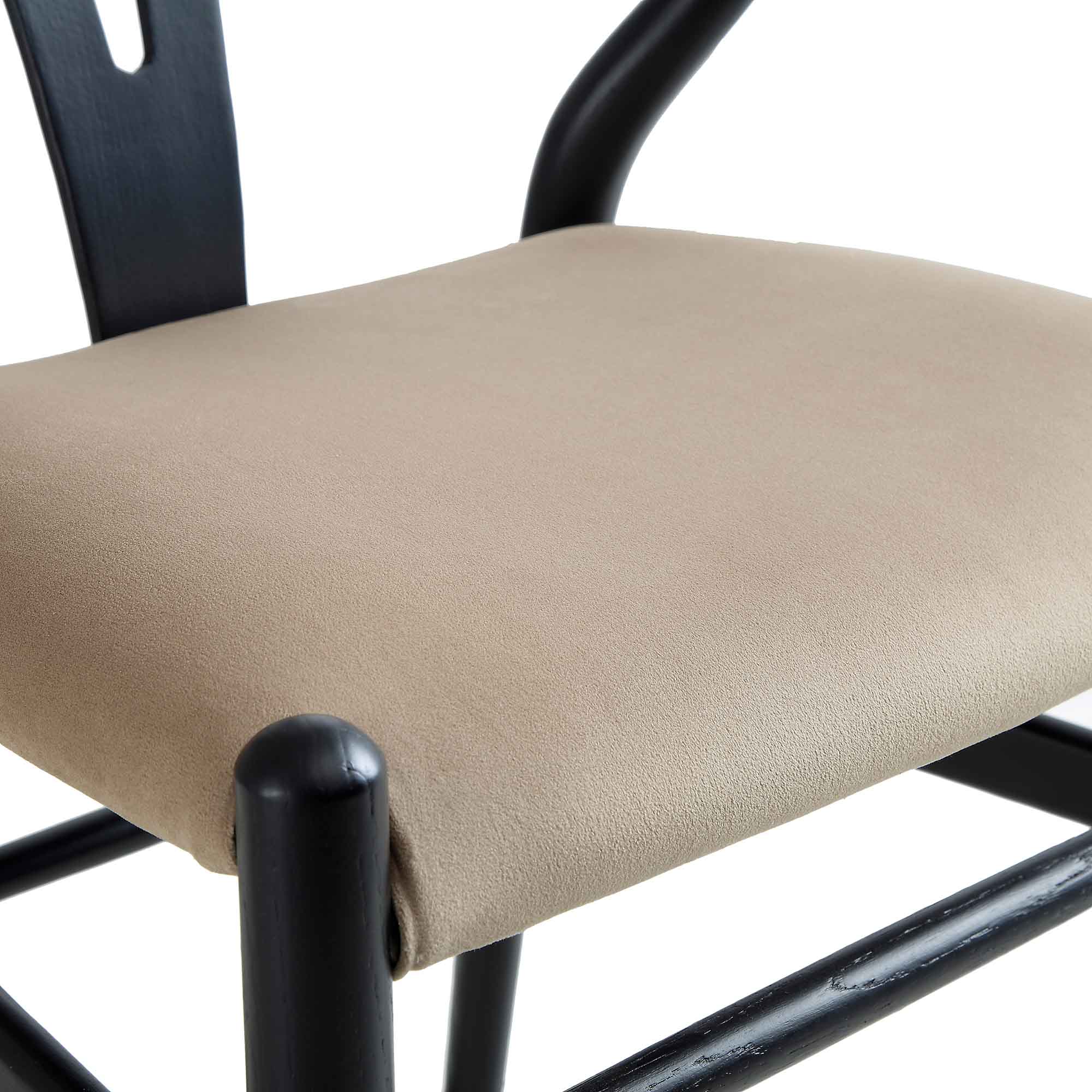 Hansel Padded Dining Chair, Taupe Velvet and Black Frame - Image 12