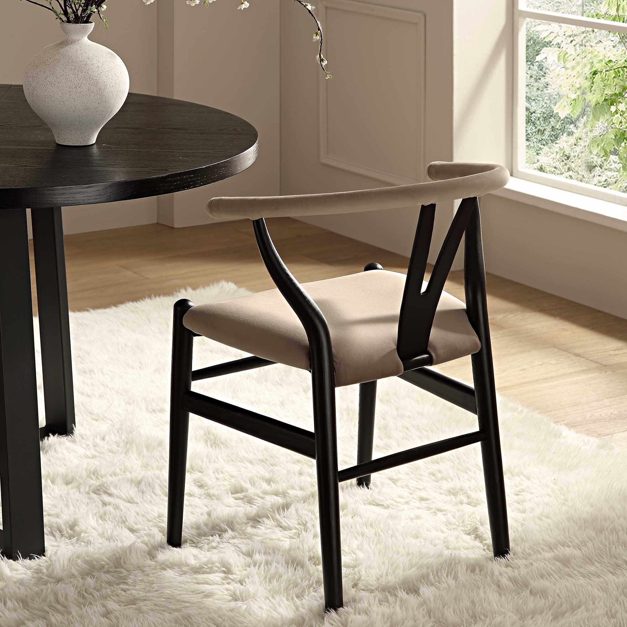 Hansel Padded Dining Chair, Taupe Velvet and Black Frame - Image 3