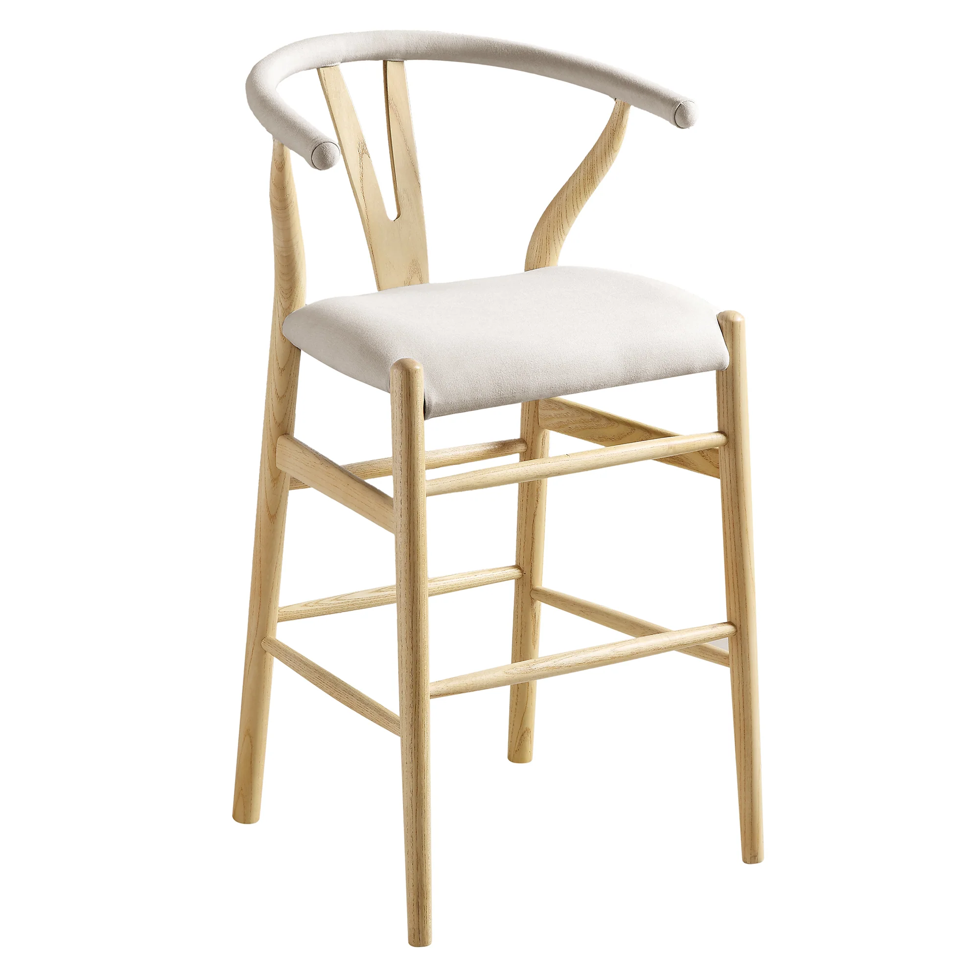 Hansel Upholstered Counter Stool, Beige Fabric and Natural Frame - Image 2