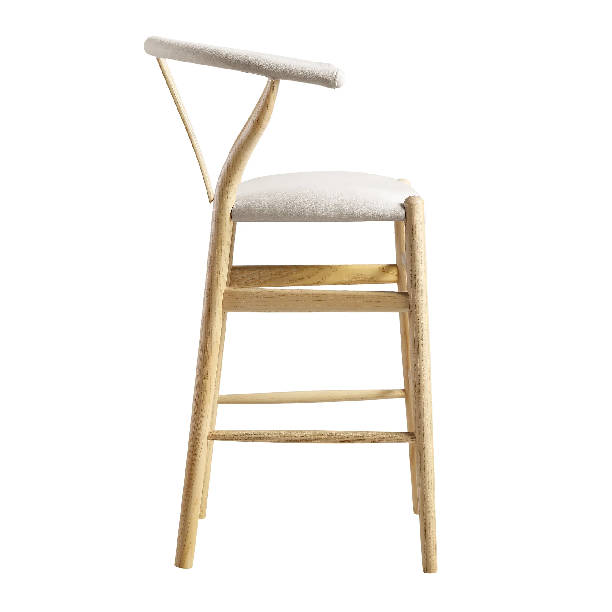 Hansel Upholstered Counter Stool, Beige Fabric and Natural Frame - Image 5