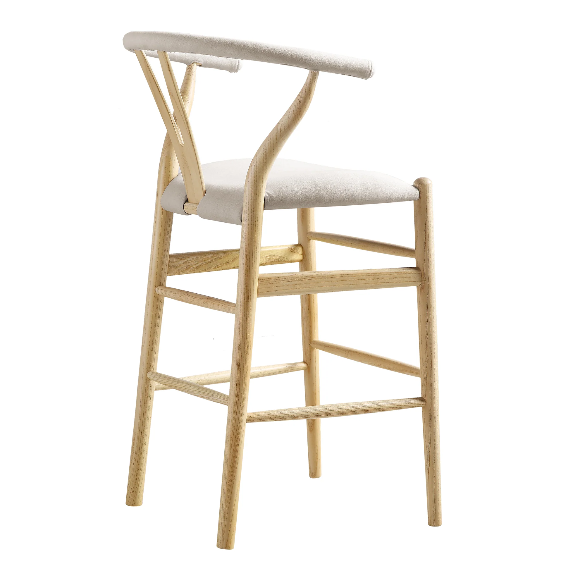 Hansel Upholstered Counter Stool, Beige Fabric and Natural Frame - Image 6