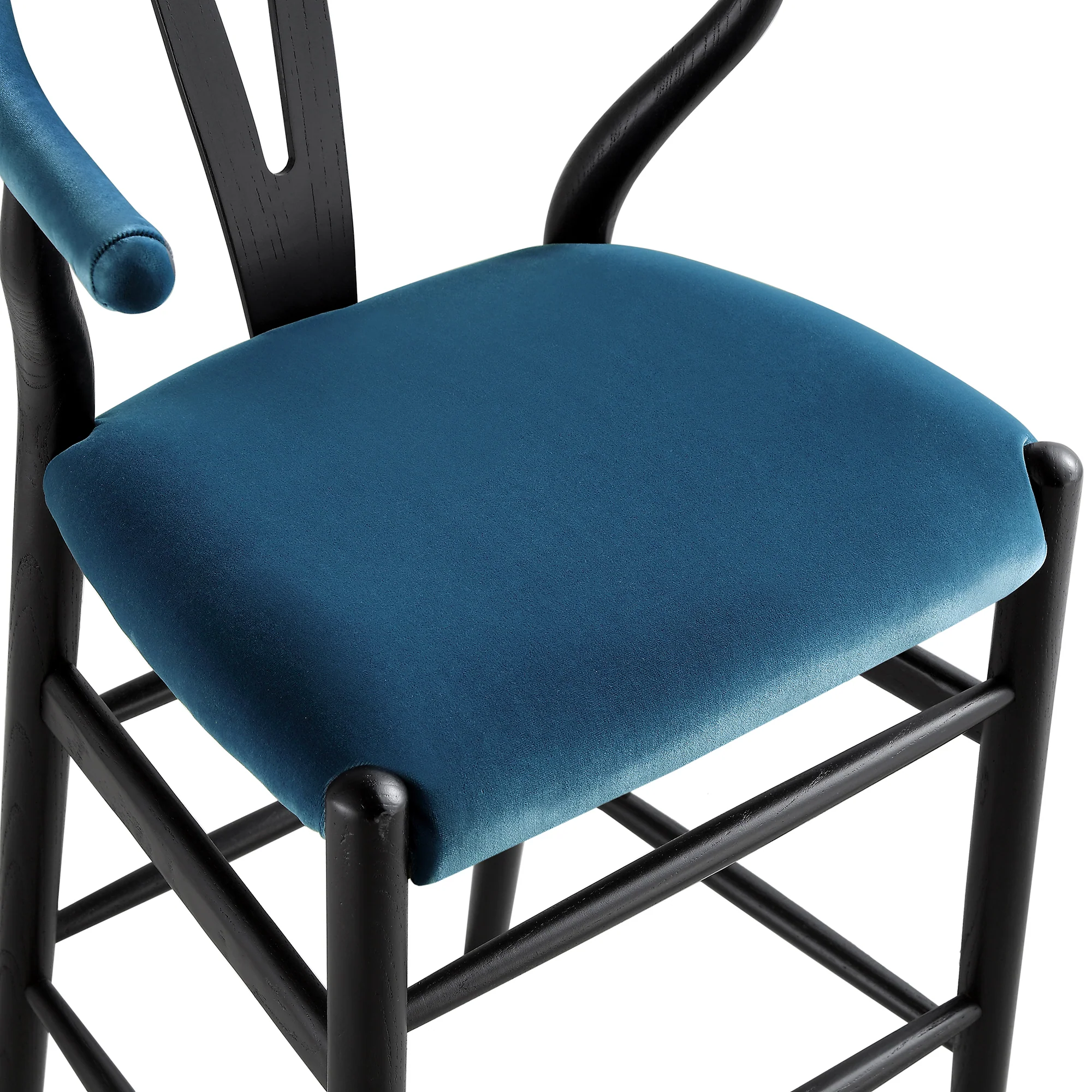 Hansel Upholstered Counter Stool, Blue Velvet and Black Frame - Image 12