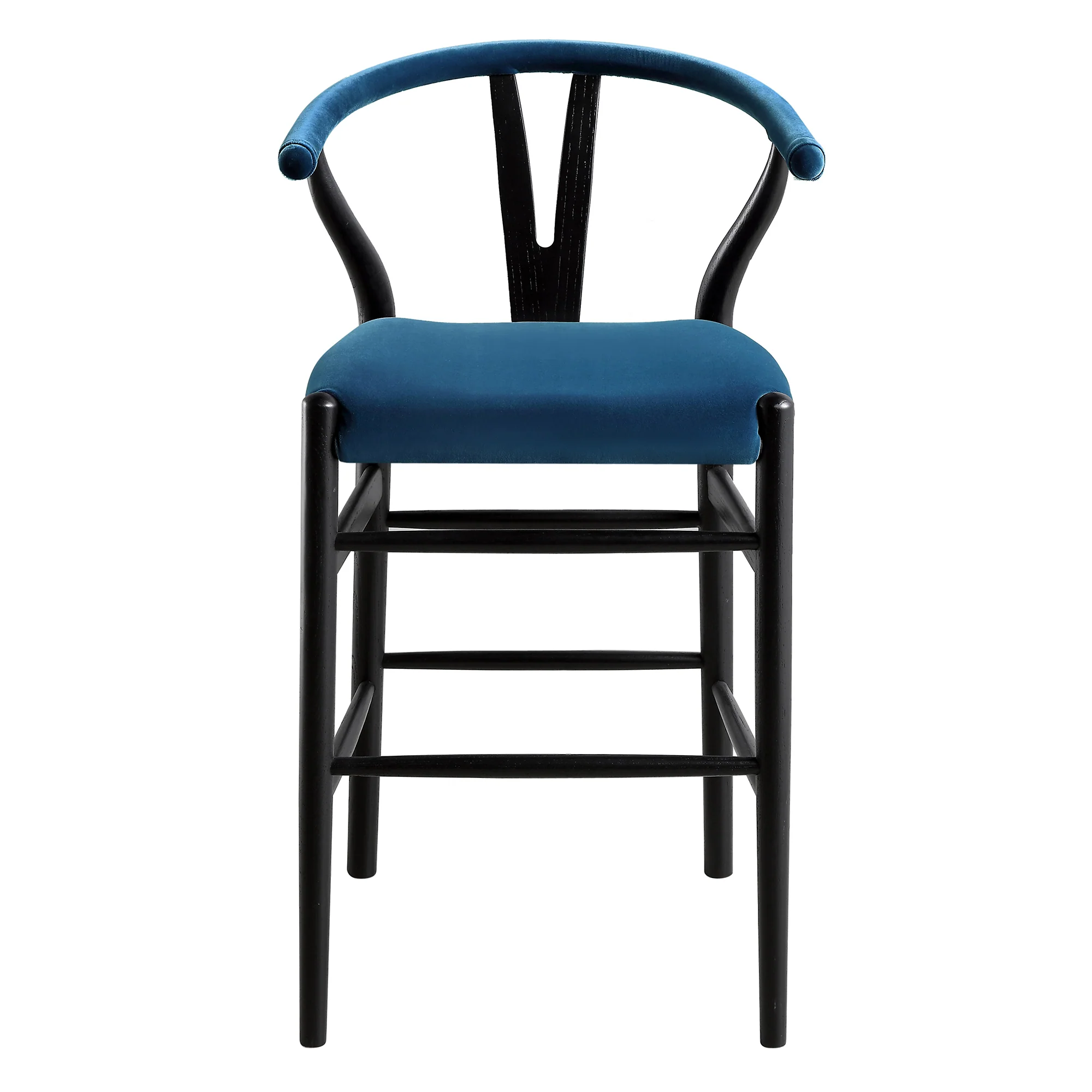 Hansel Upholstered Counter Stool, Blue Velvet and Black Frame - Image 4