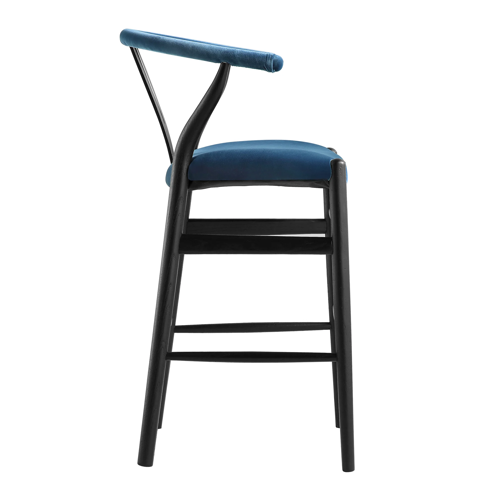 Hansel Upholstered Counter Stool, Blue Velvet and Black Frame - Image 8