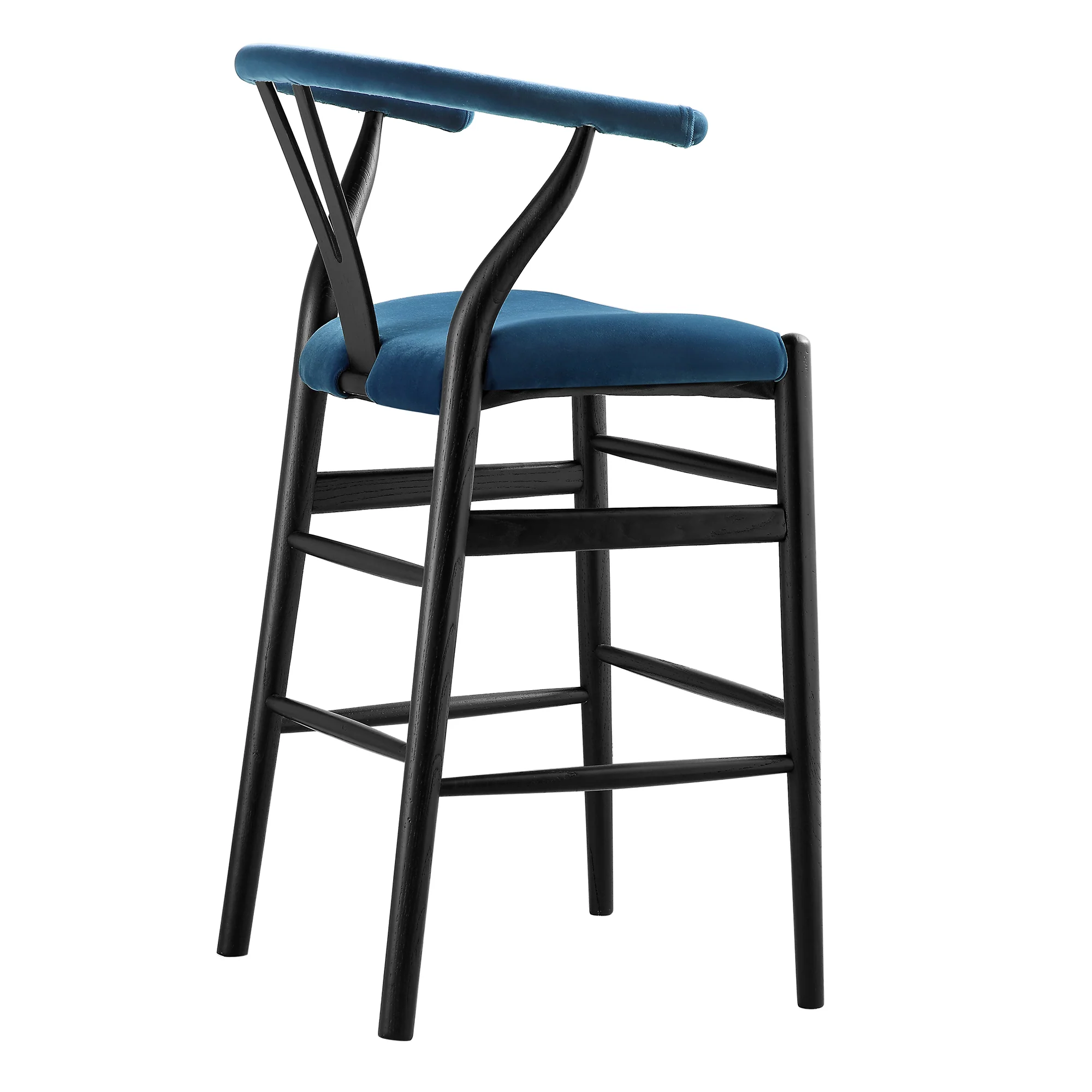 Hansel Upholstered Counter Stool, Blue Velvet and Black Frame - Image 9