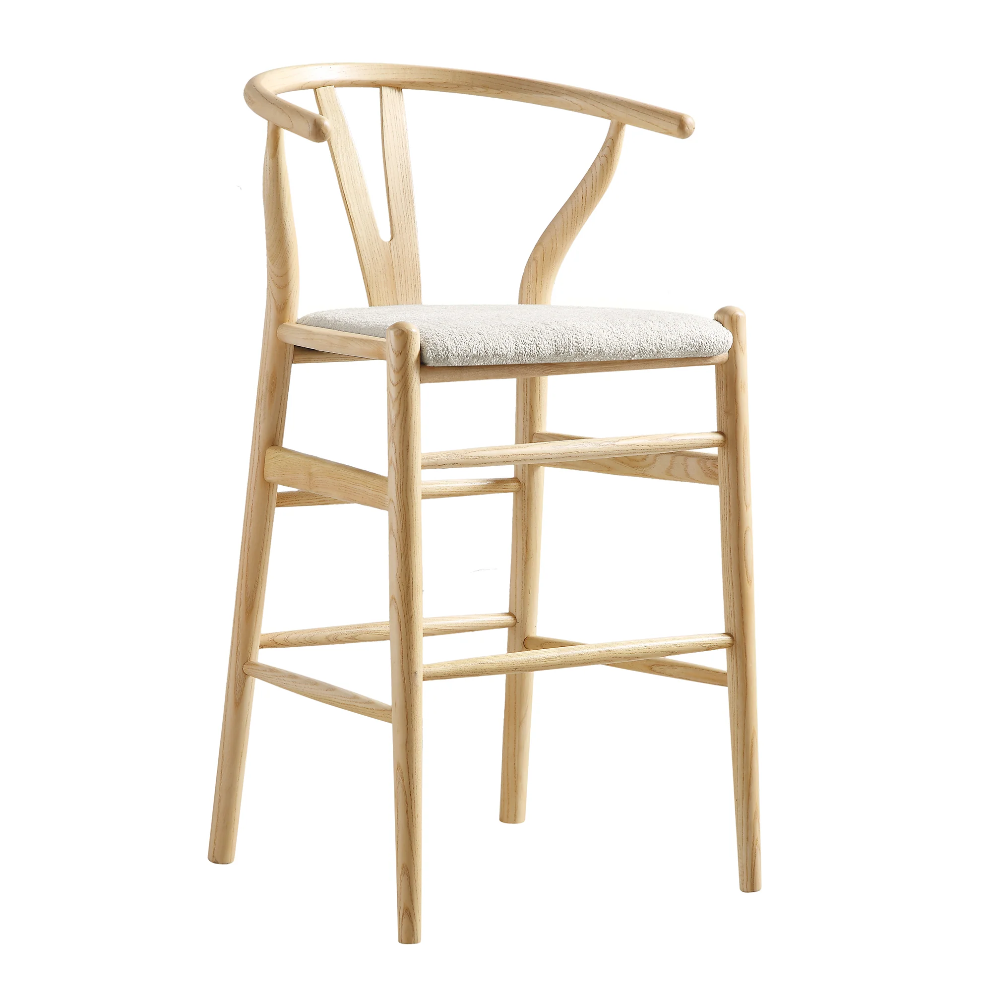 Hansel Upholstered Counter Stool, Ivory White Boucle and Natural Frame - Image 2