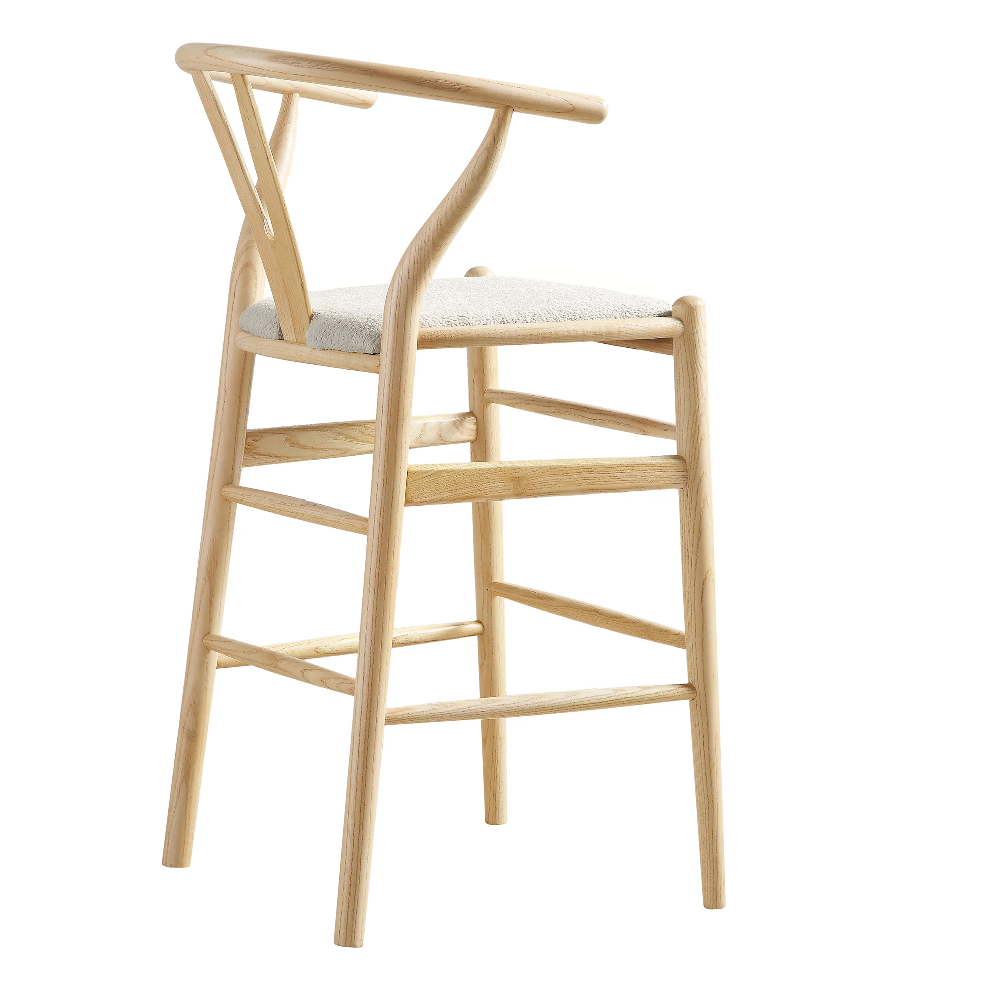 Hansel Upholstered Counter Stool, Ivory White Boucle and Natural Frame - Image 6