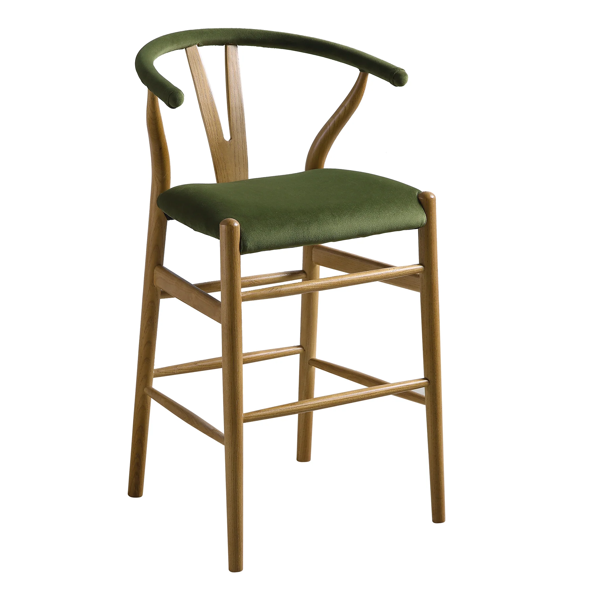 Hansel Upholstered Counter Stool, Moss Green Velvet and Light Walnut Frame - Image 5
