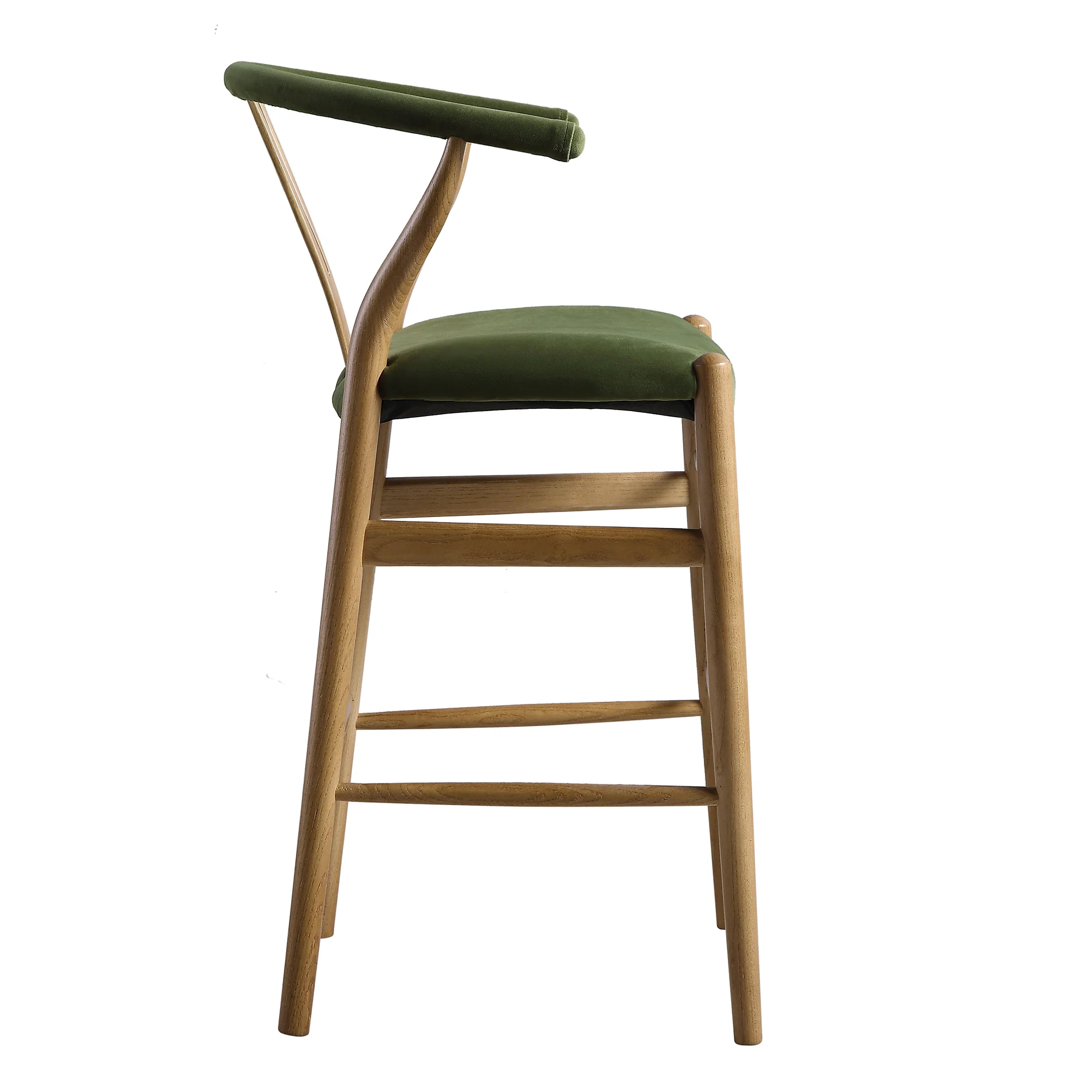 Hansel Upholstered Counter Stool, Moss Green Velvet and Light Walnut Frame - Image 8