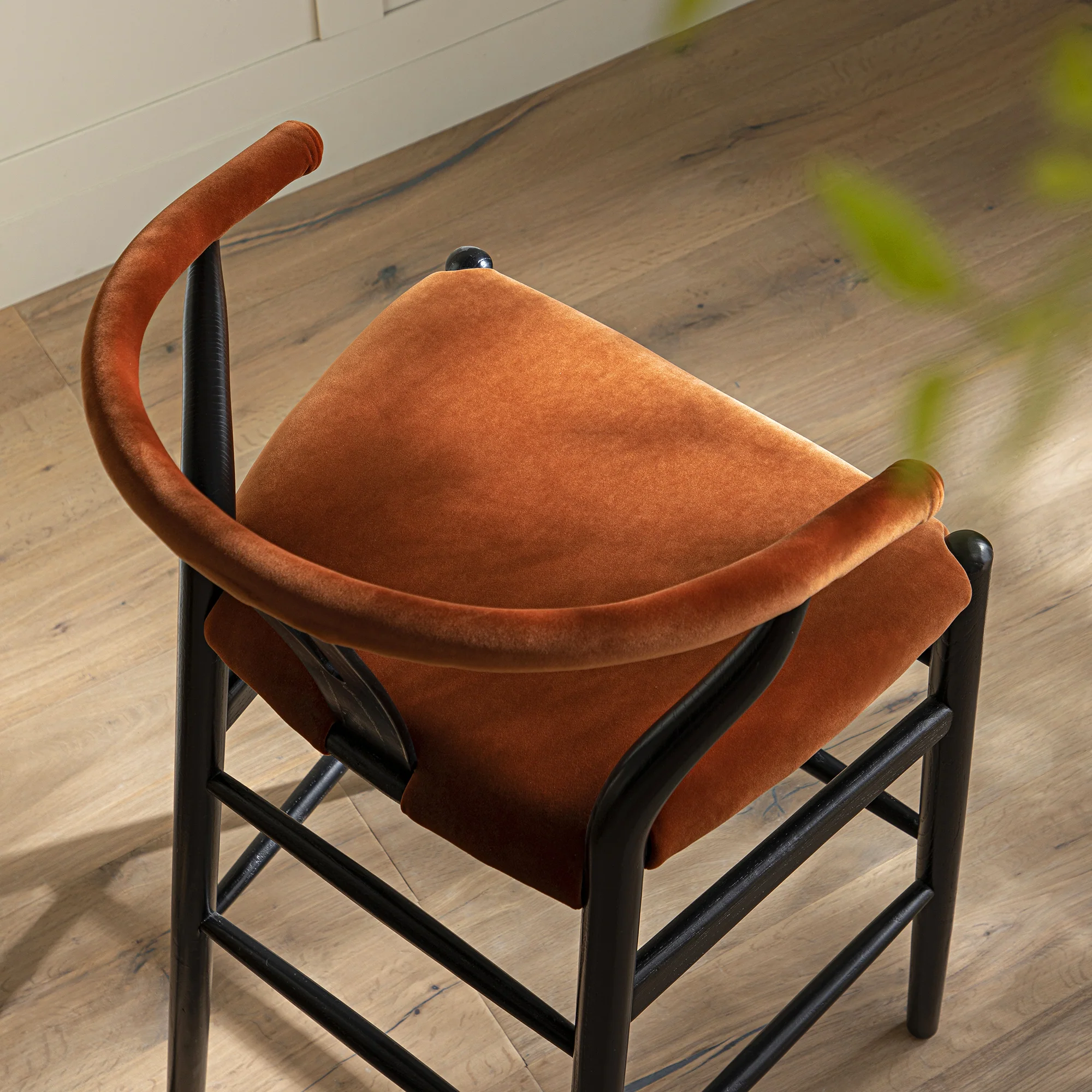 Hansel Upholstered Counter Stool, Rust Velvet and Black Frame - Image 4