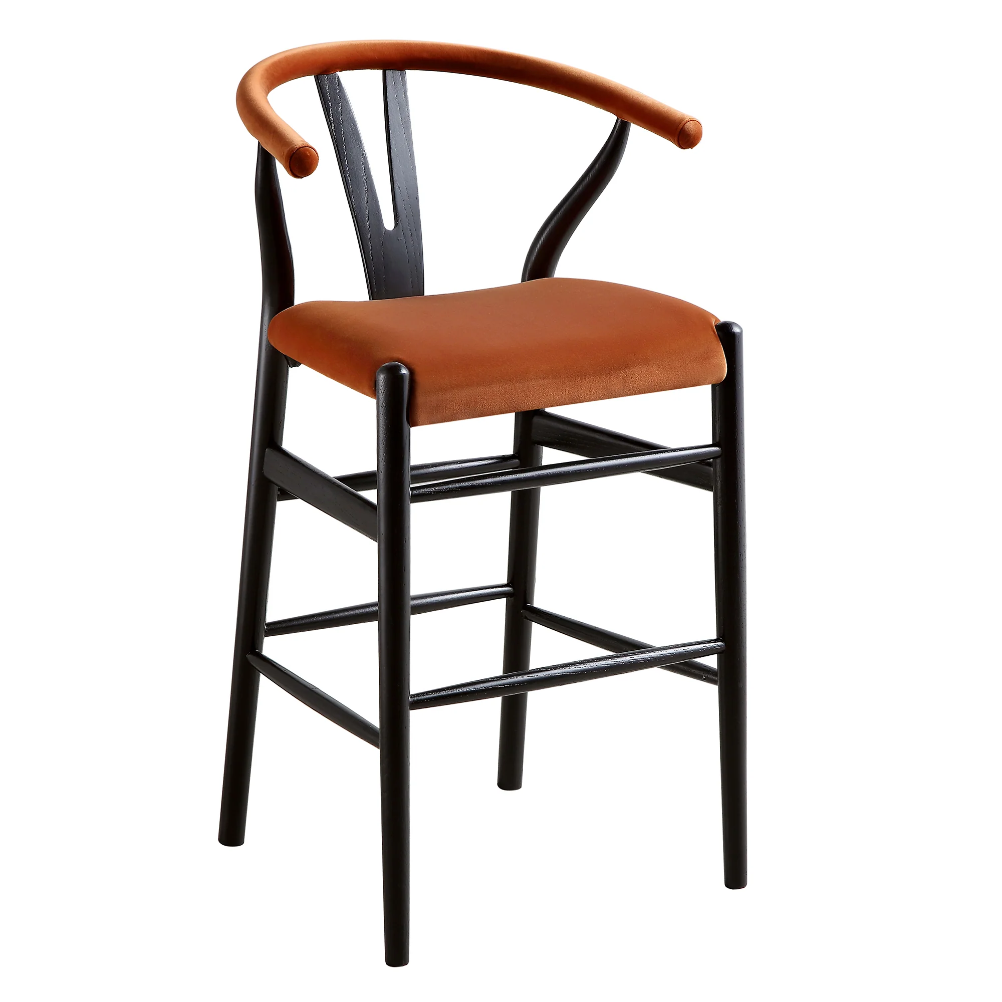 Hansel Upholstered Counter Stool, Rust Velvet and Black Frame - Image 6