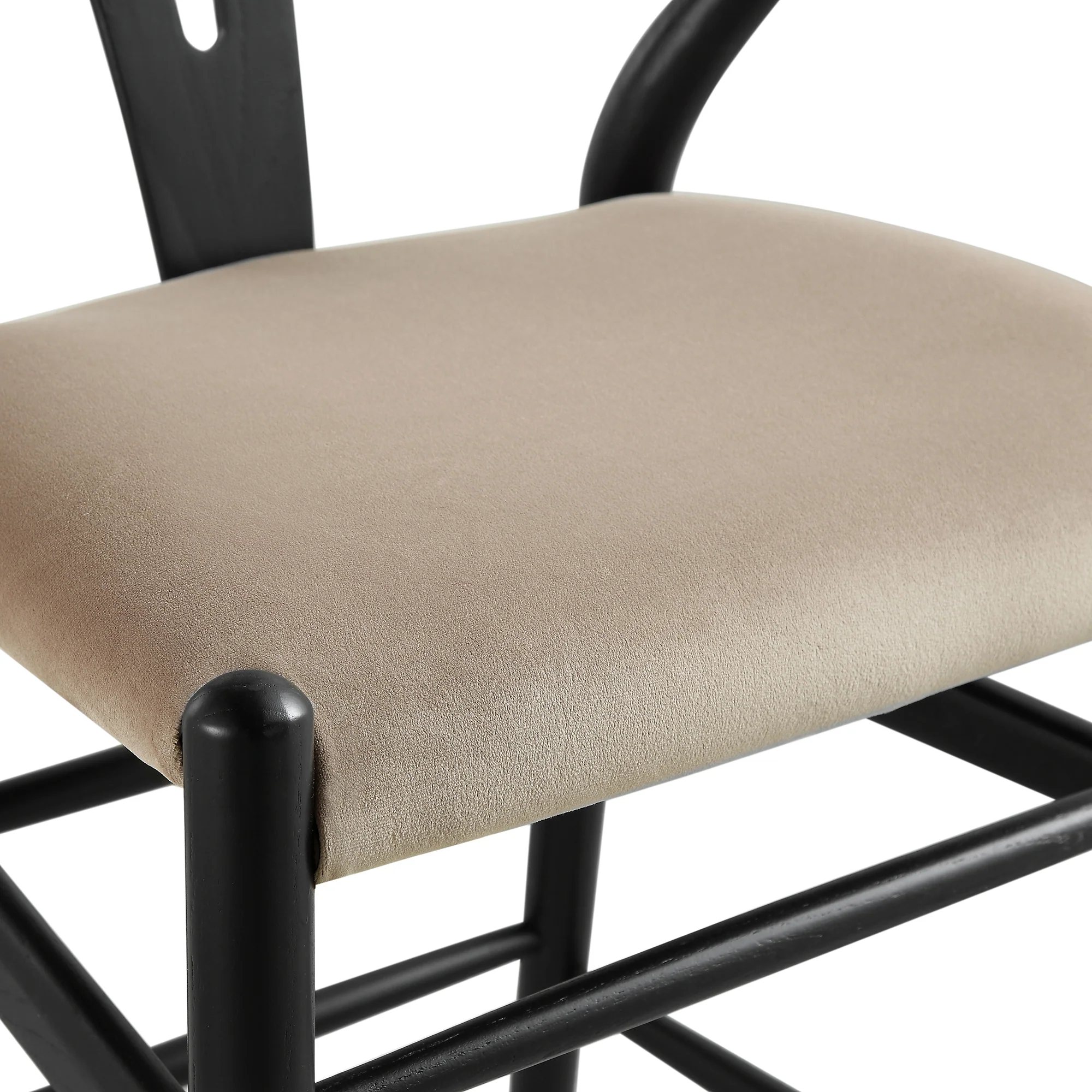 Hansel Upholstered Counter Stool, Taupe Velvet and Black Frame - Image 10