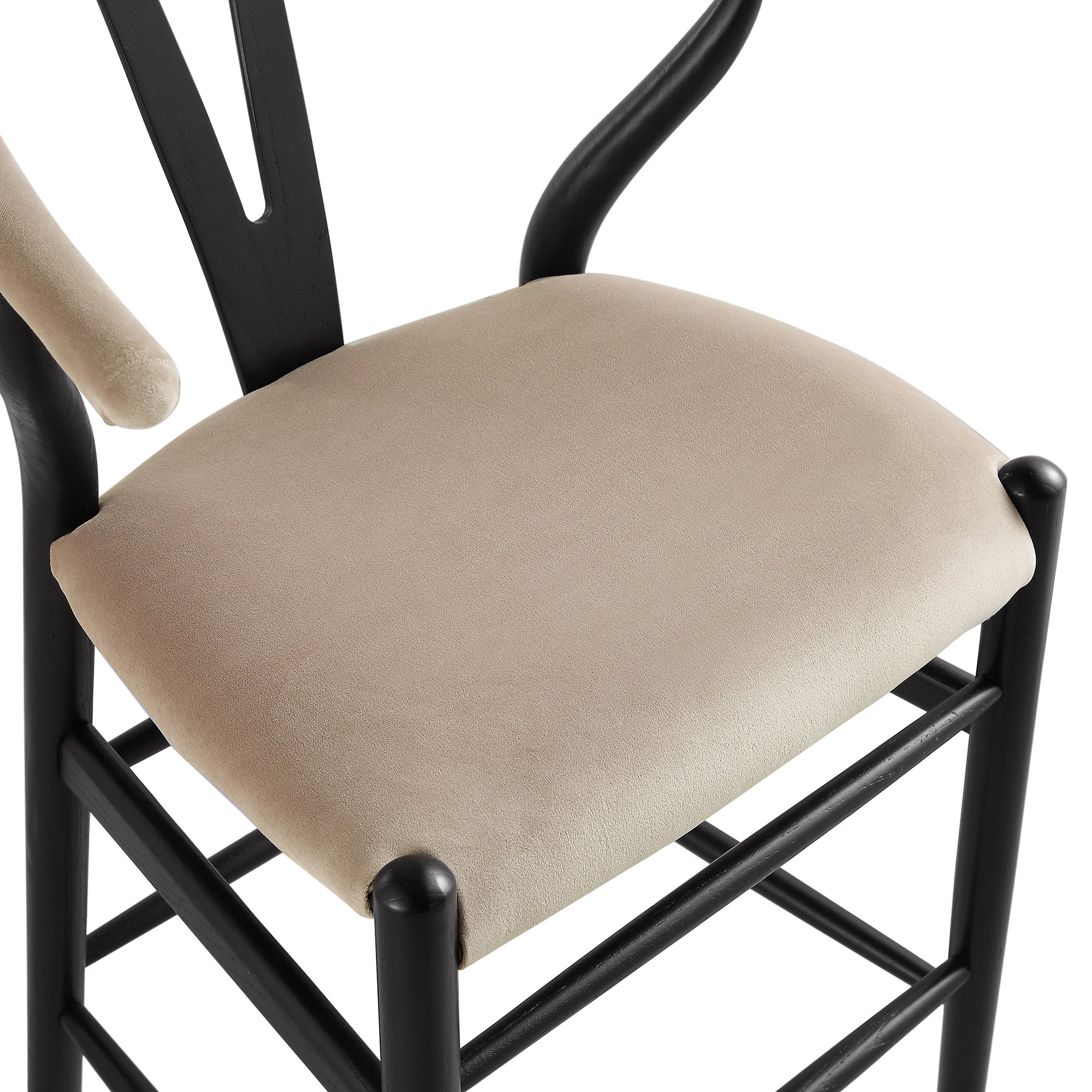 Hansel Upholstered Counter Stool, Taupe Velvet and Black Frame - Image 9