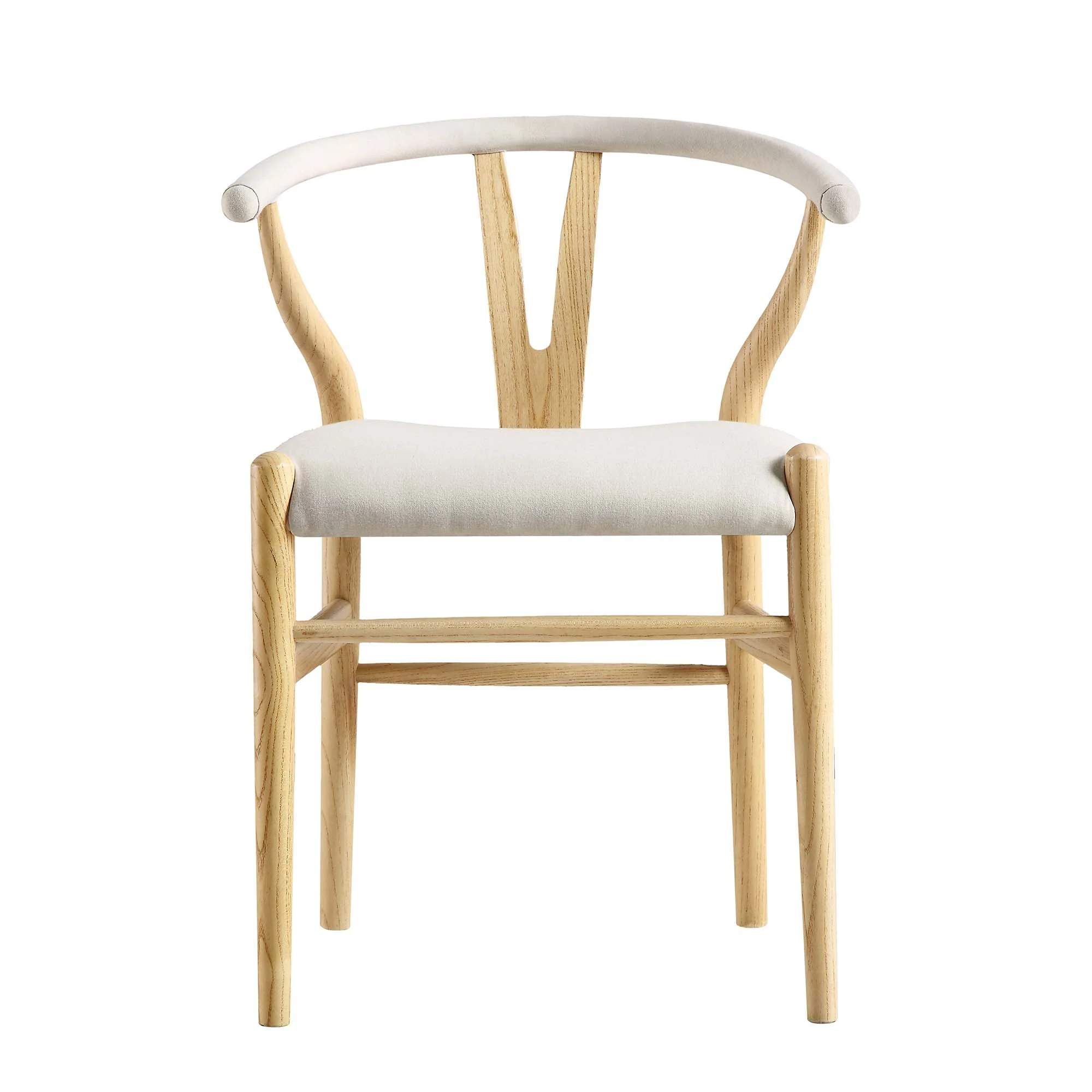 Hansel Upholstered Padded Dining Chair, Beige Fabric and Natural Frame - Image 4