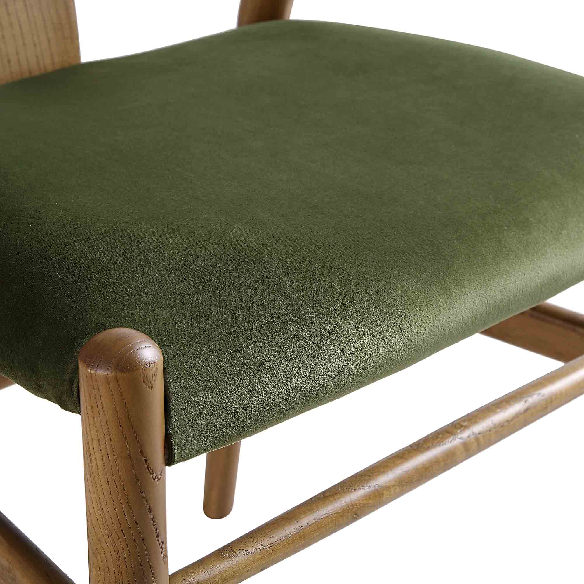 Hansel Upholstered Padded Dining Chair, Moss Green Velvet and Light Walnut Frame - Image 11