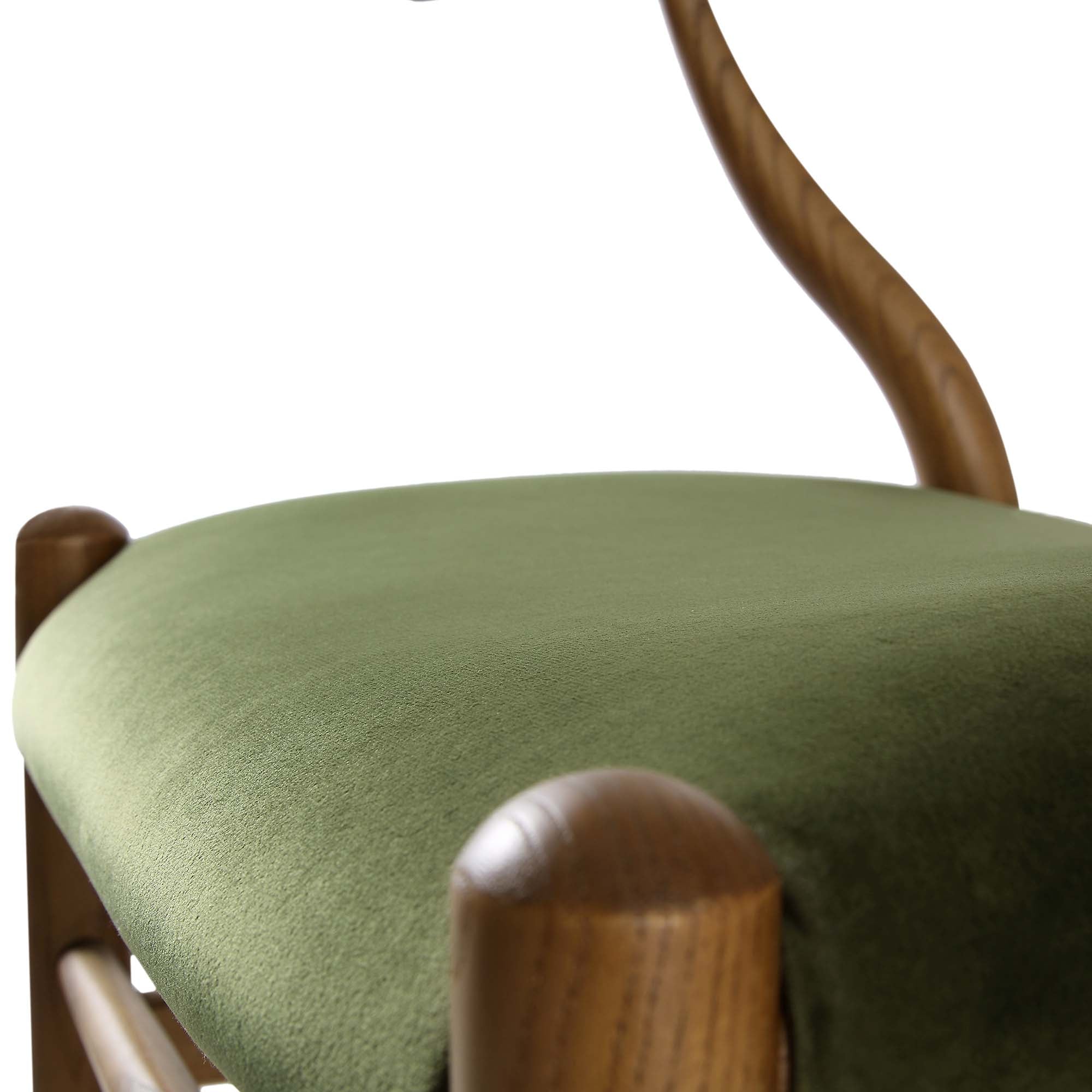 Hansel Upholstered Padded Dining Chair, Moss Green Velvet and Light Walnut Frame - Image 12